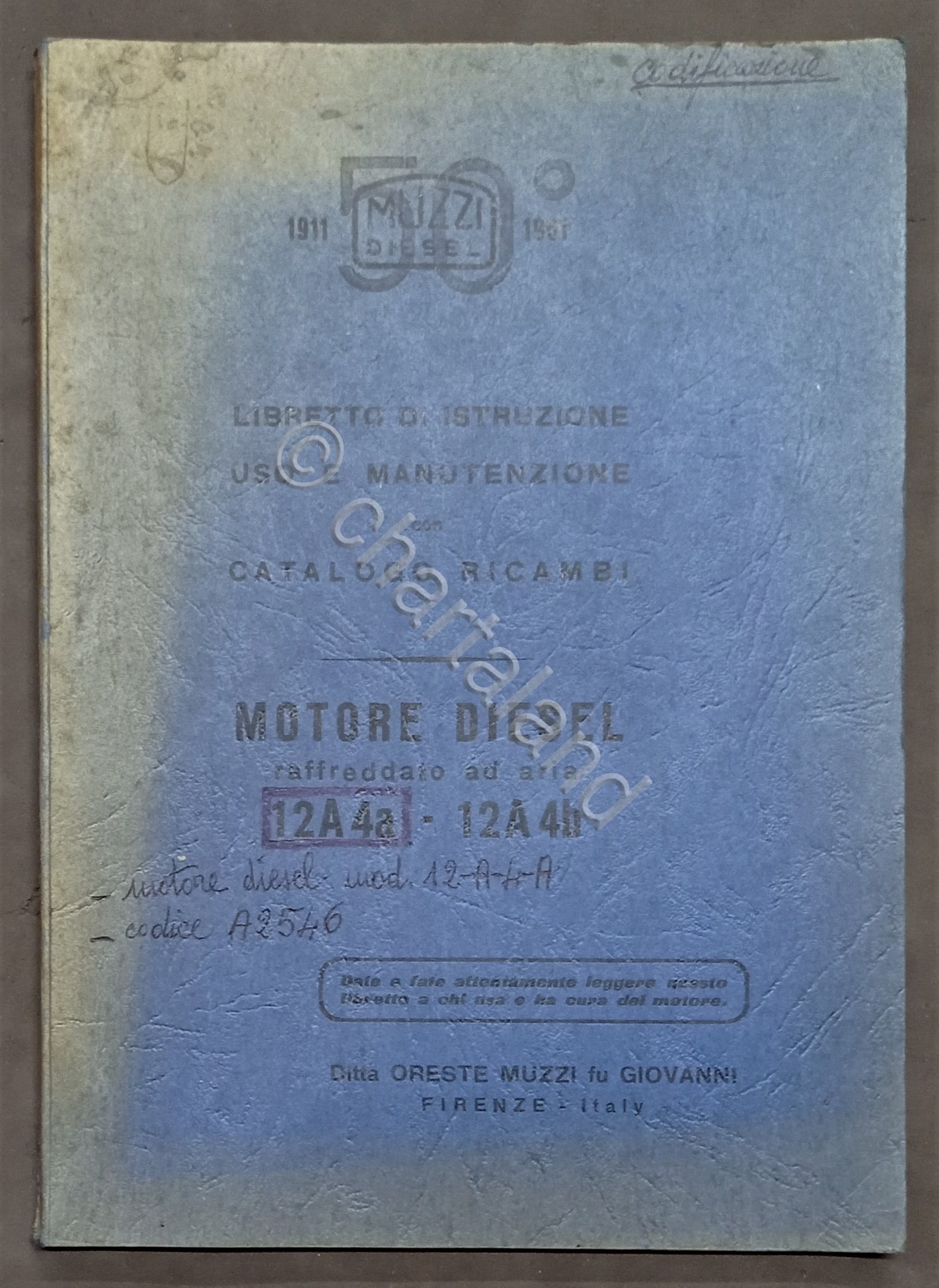 Libretto Uso Manutenzione Catalogo ricambi - Motore Diesel 12A 4a …