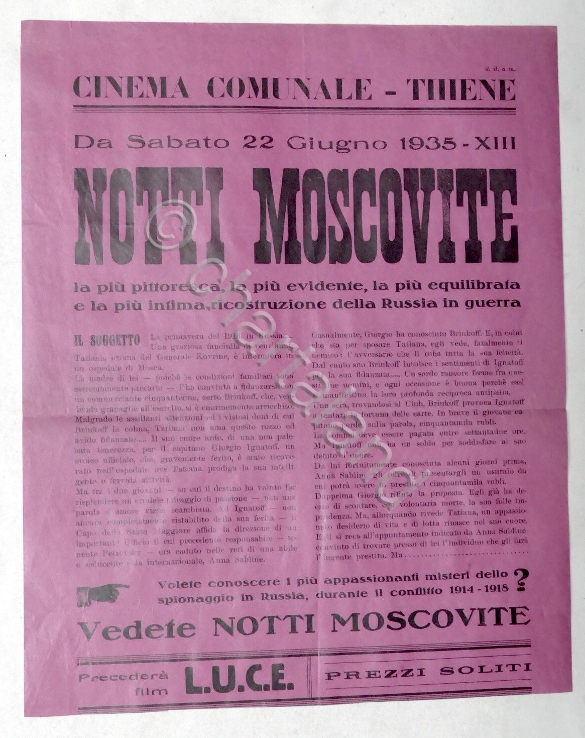 Locandina Cinema Comunale di Thiene - Film: Notti Moscovite - …