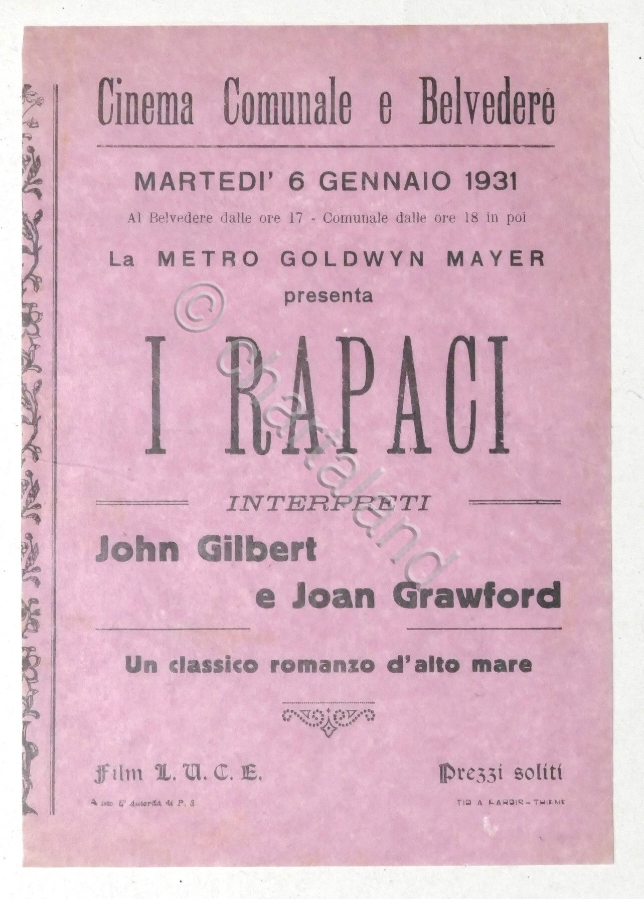 Locandina Cinema Comunale e Belvedere di Thiene - Film I …