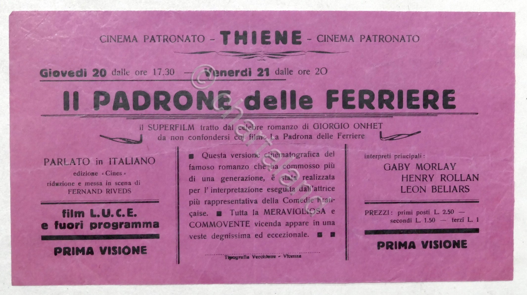 Locandina Cinema Patronato di Thiene - Film Il Padrone delle …