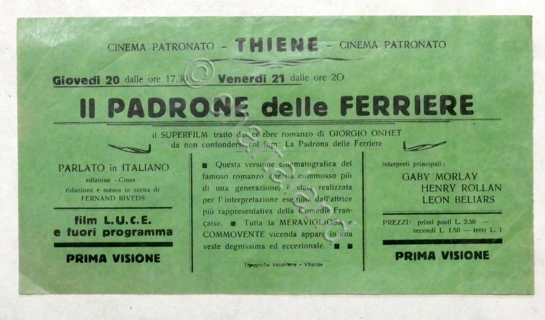 Locandina Cinema Patronato di Thiene - Film Il Padrone delle …