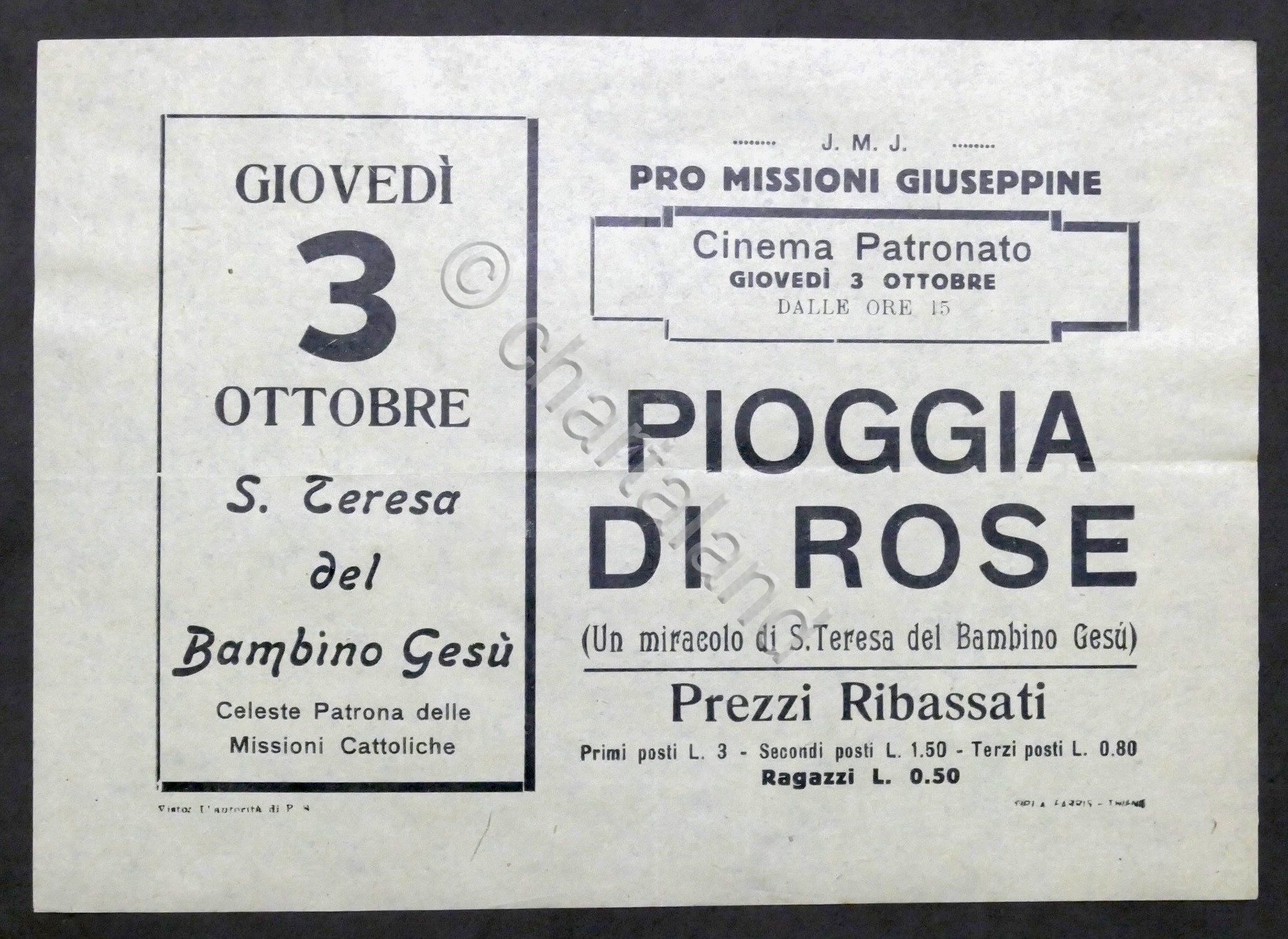 Locandina Cinema Patronato di Thiene - Pioggia di Rose - …