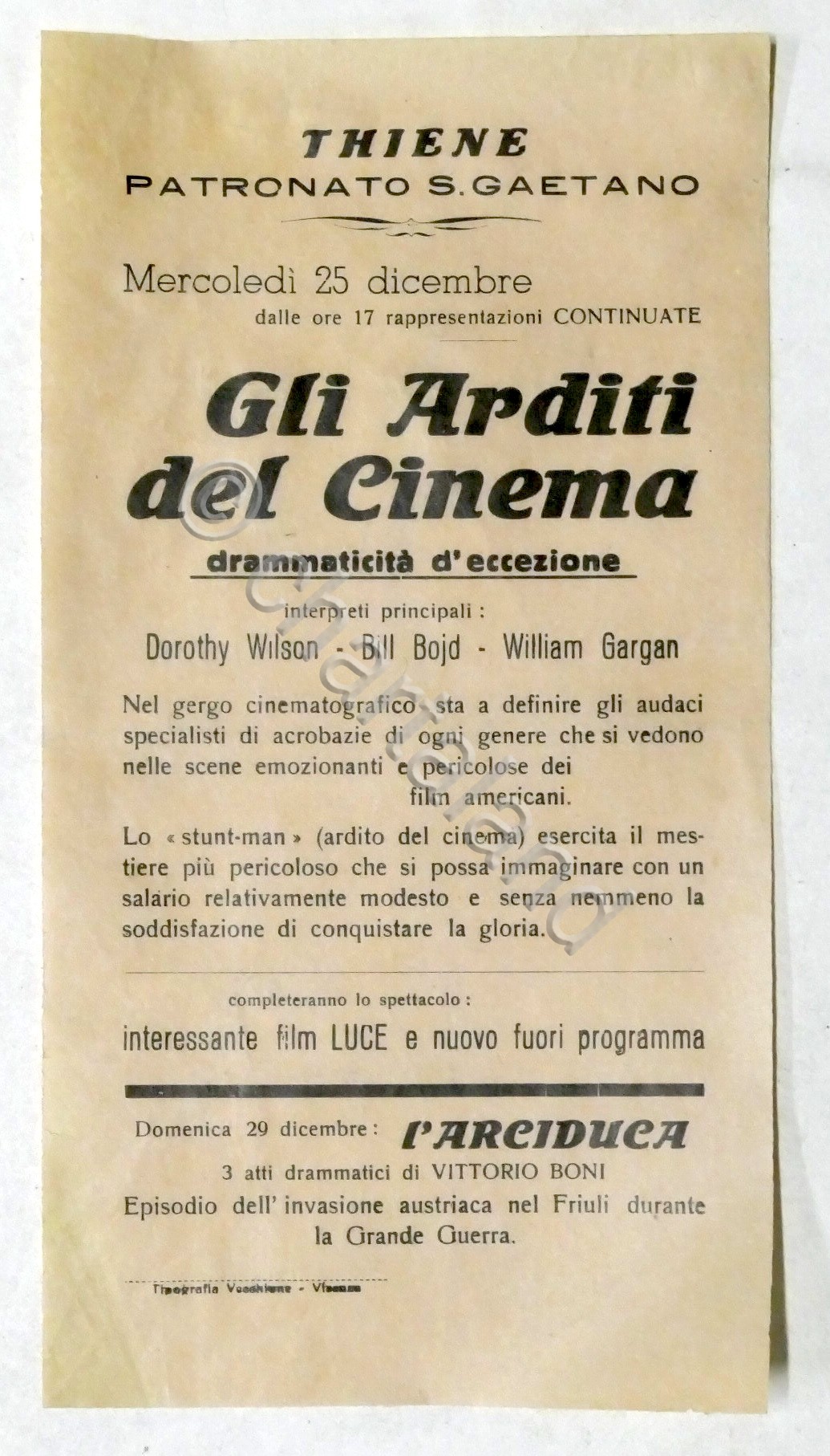 Locandina Patronato S. Gaetano di Thiene - Film: Gli Arditi …