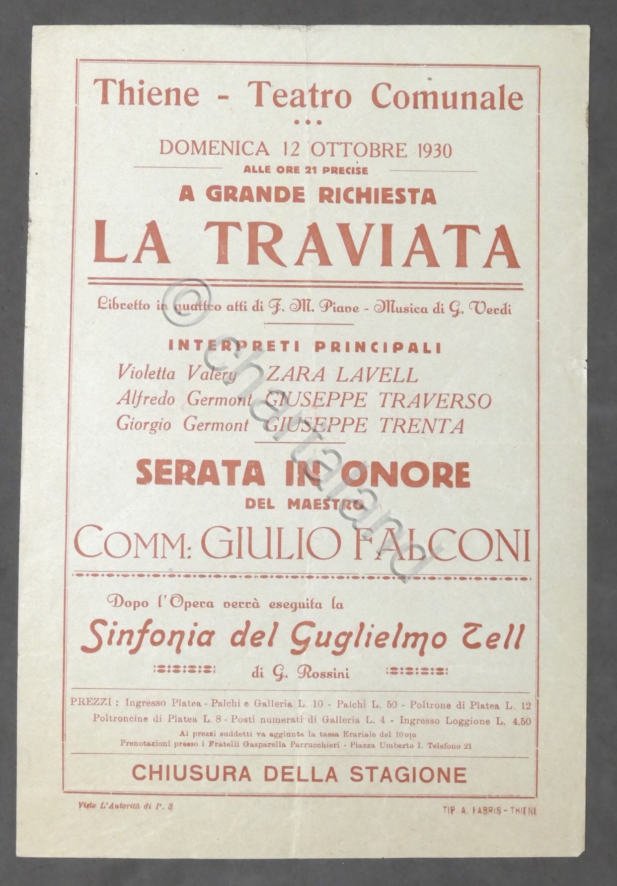 Locandina Teatro Comunale di Thiene - Opera La Traviata - …