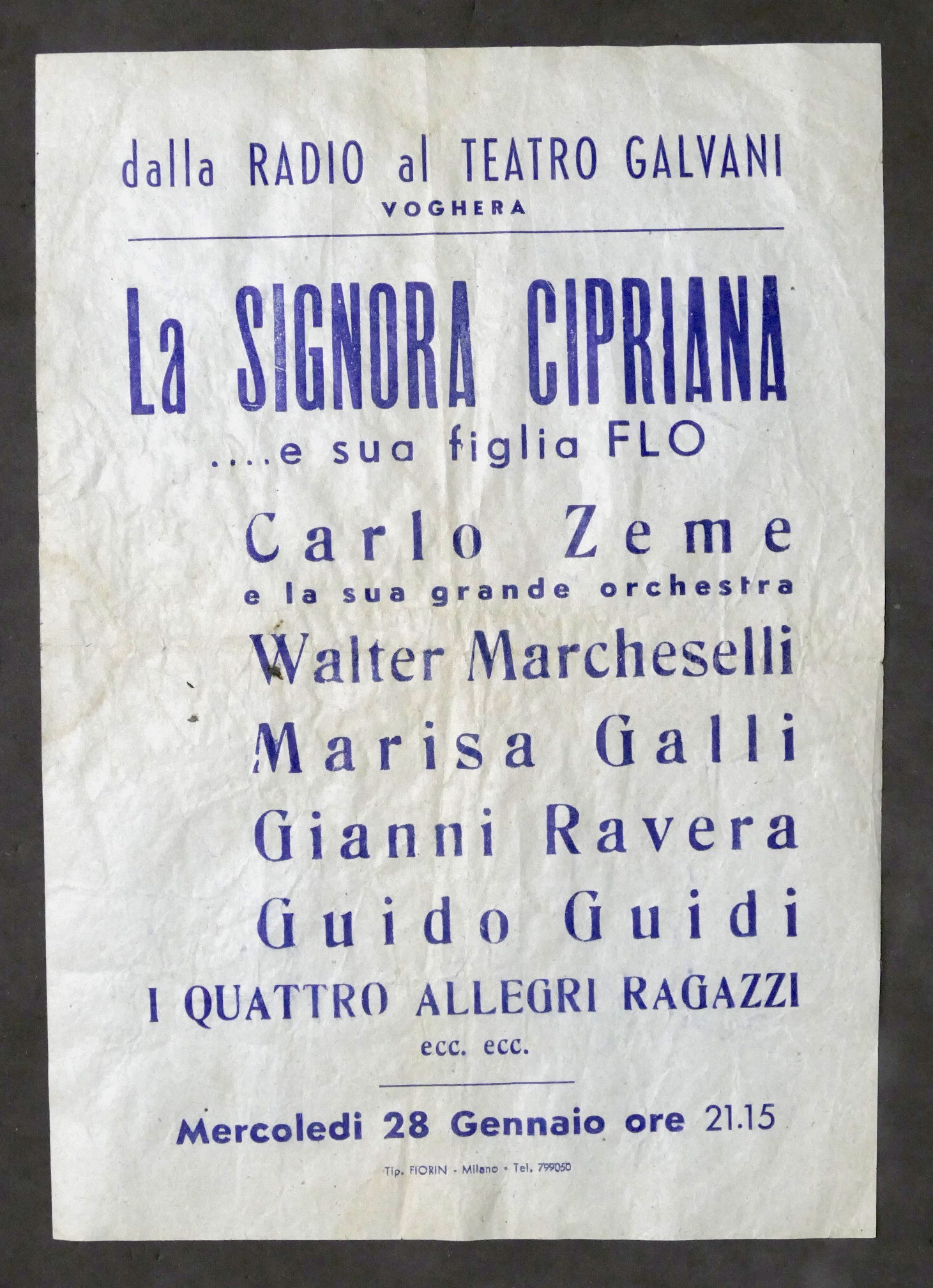 Locandina Teatro Galvani - Voghera - Spettacolo la Signora Cipriana …