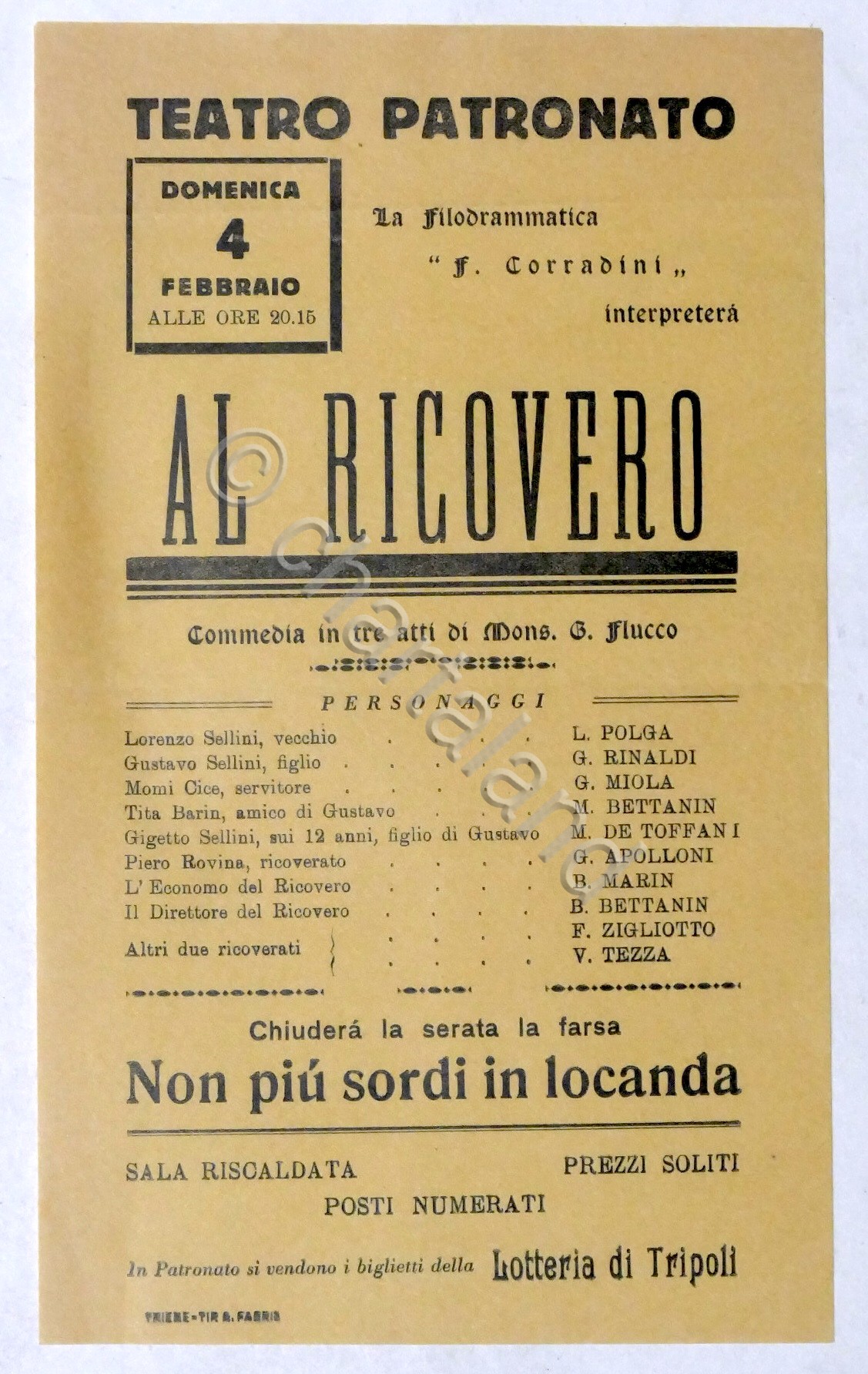 Locandina Teatro Patronato di Thiene - Commedia: Al Ricovero - …