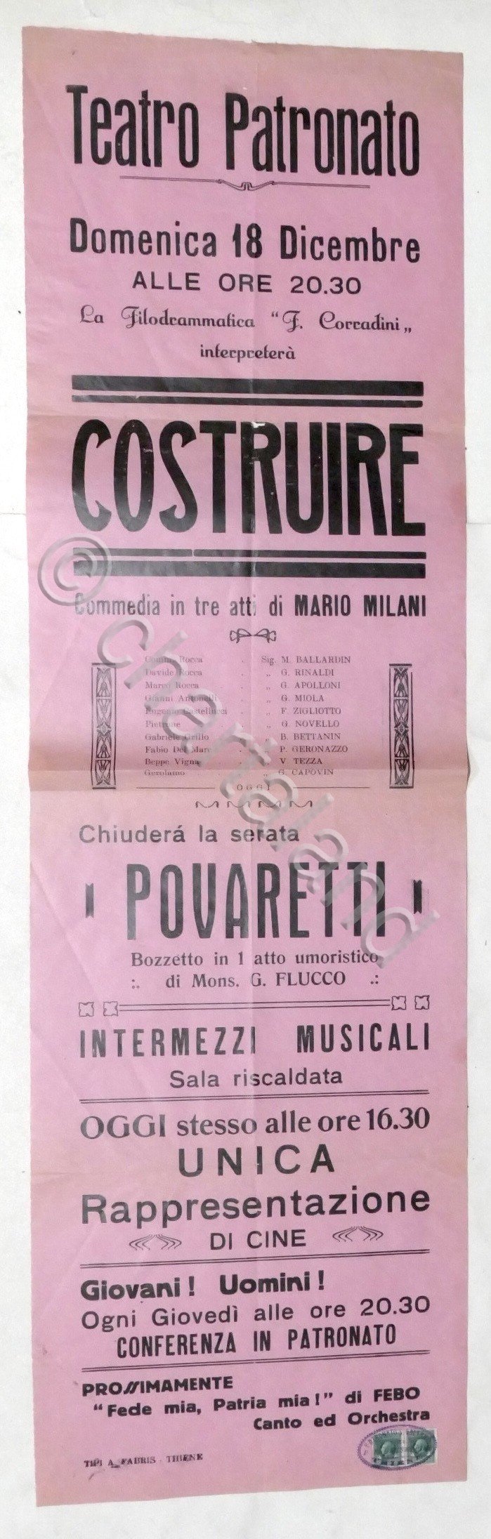 Locandina Teatro Patronato di Thiene - Commedia in 3 atti: …