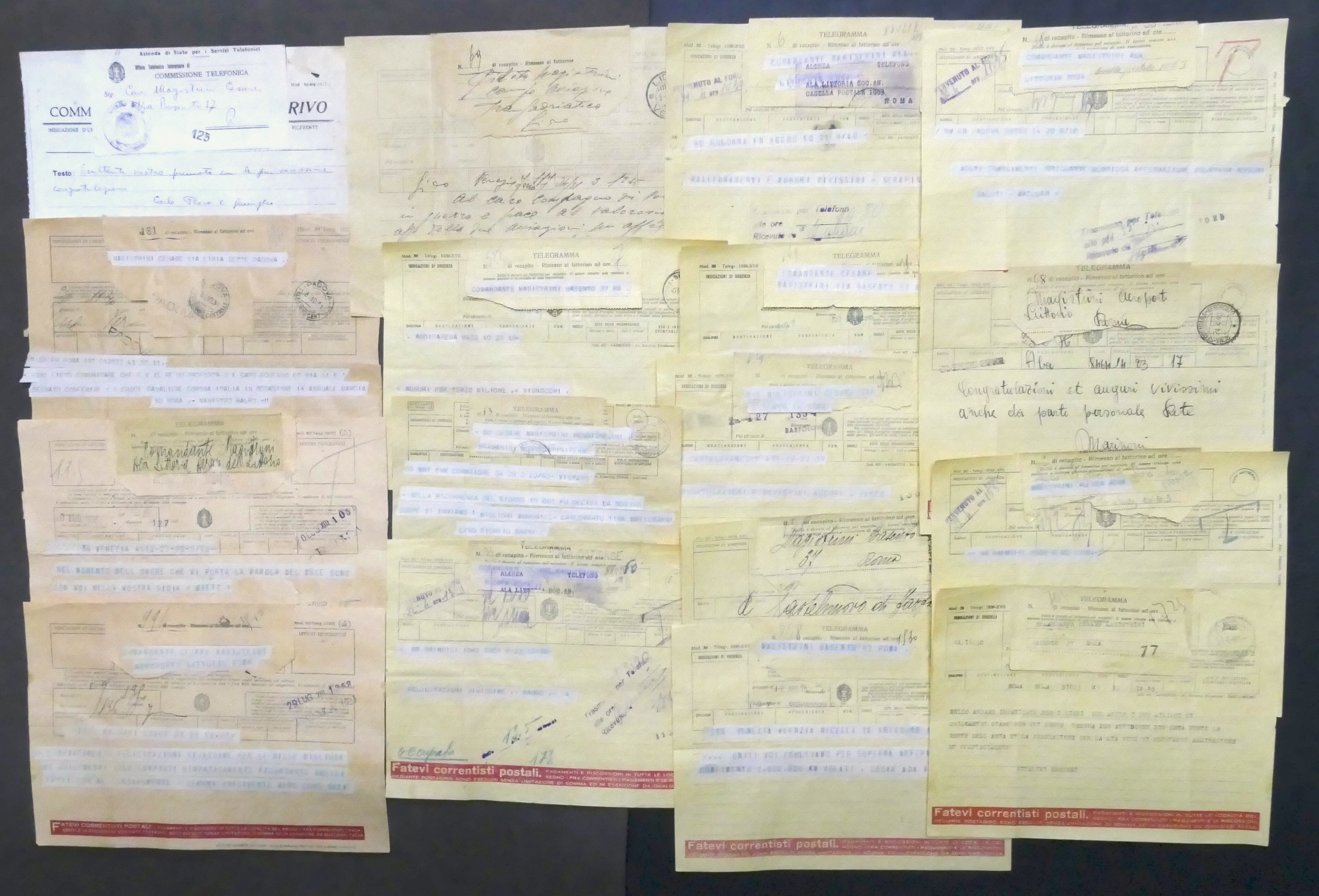 Lotto 19 telegrammi di congratulazioni aviatore Cesare Magistrini
