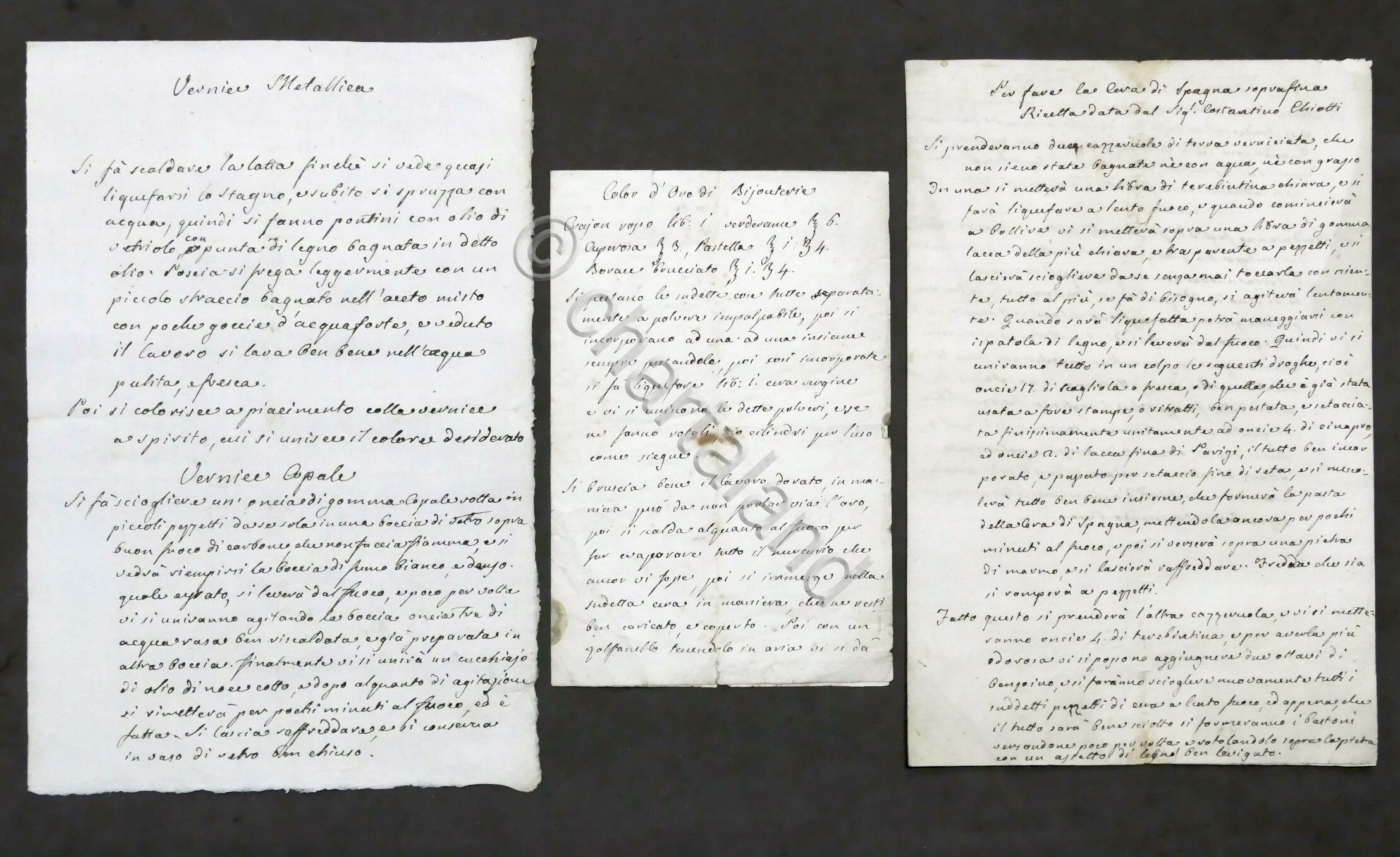 Lotto 3 ricette industriali manoscritte - Vernici - fine '800