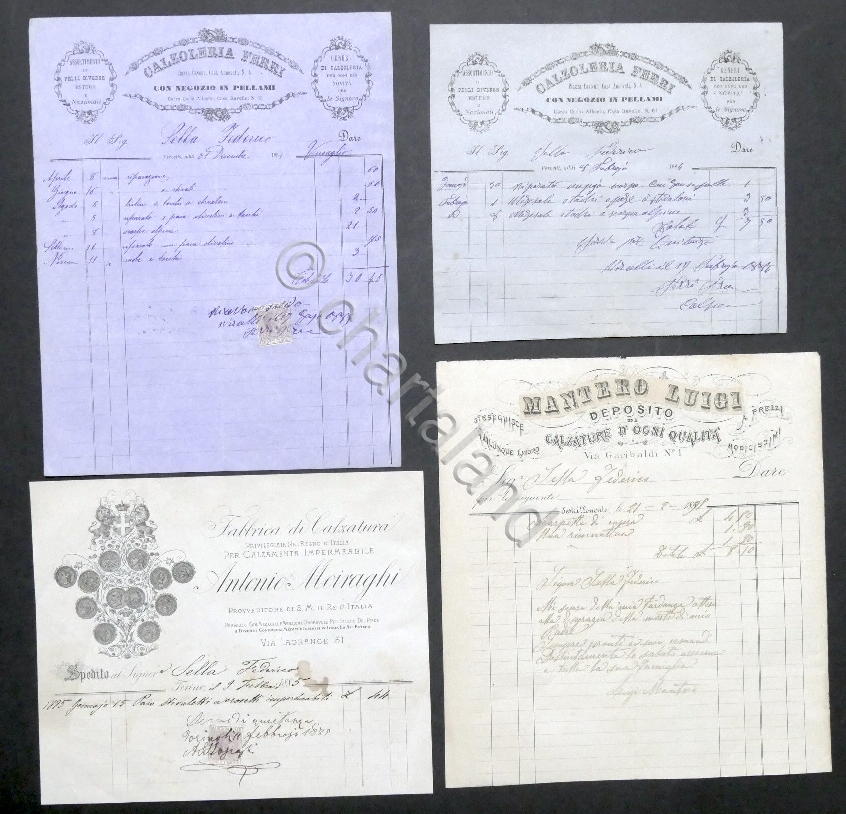 Lotto 4 fatture Calzolerie / vendita Calzature a Federico Sella …