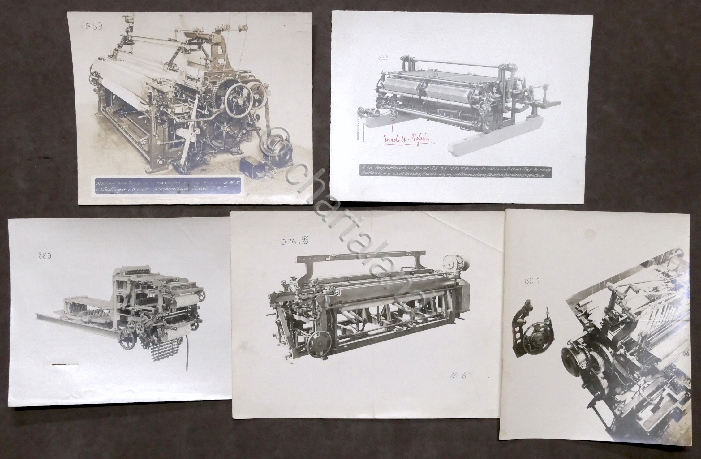 Lotto 5 fotografie macchine industria tessile - 1930 ca.