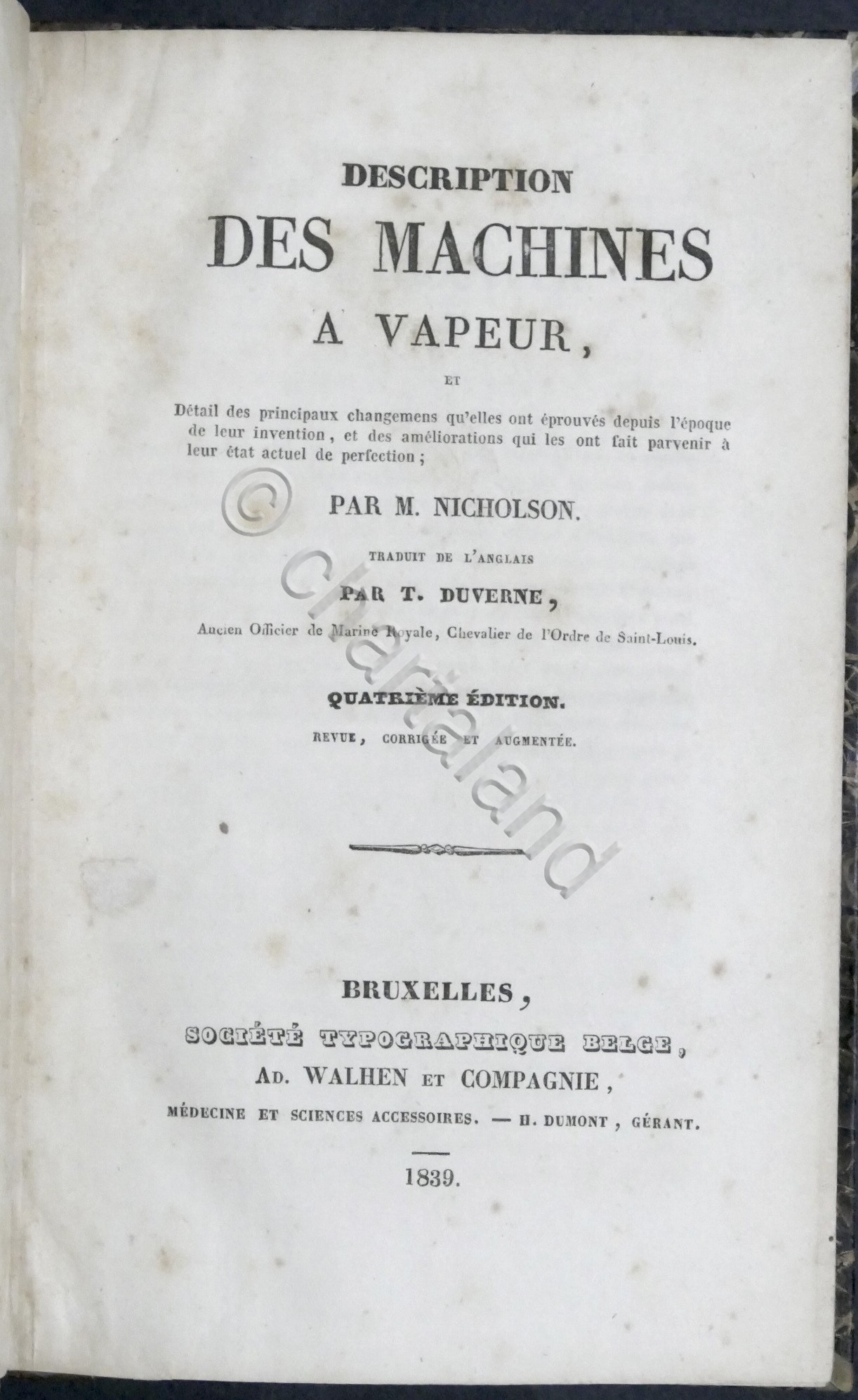 M. Nicholson - Description des machines a vapeur - ed. …