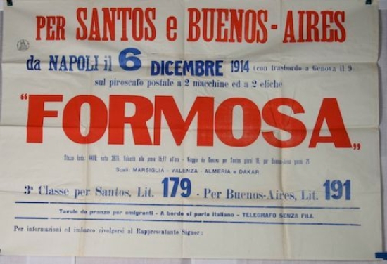 Manifesto - Societe Generale Transports Maritimes Vapeur Piroscafo Formosa 1914