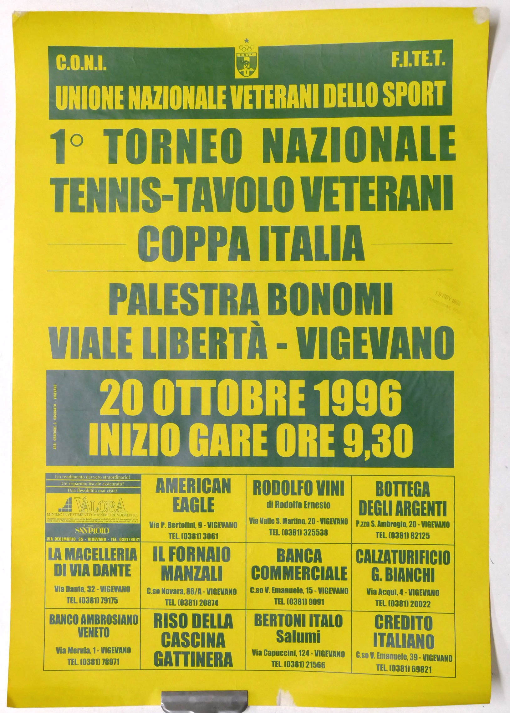 Manifesto 1° Torneo Nazionale Tennis Tavolo Veterani Coppa Italia Vigevano …