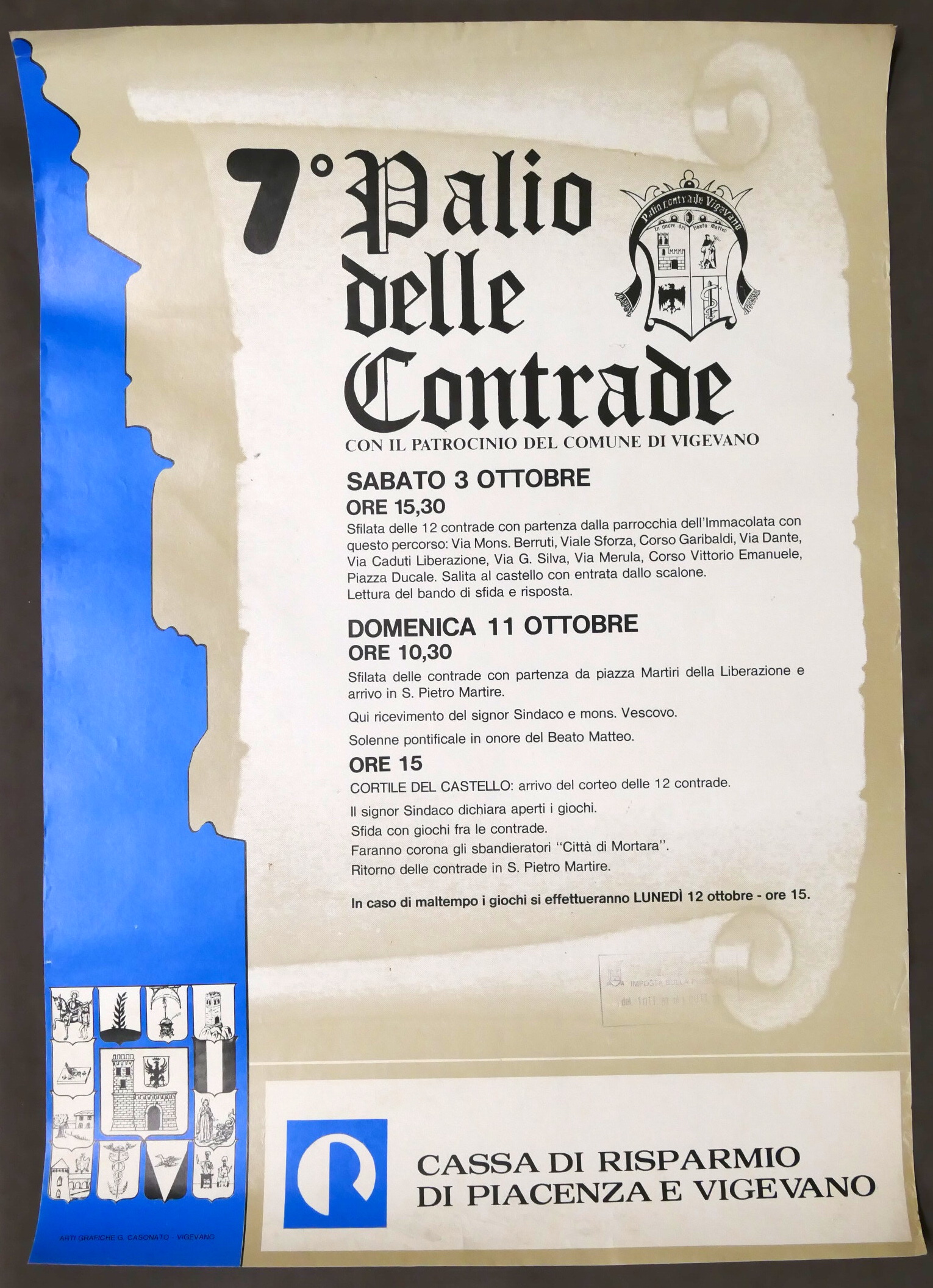 Manifesto 7° Palio delle Contrade di Vigevano - 1987