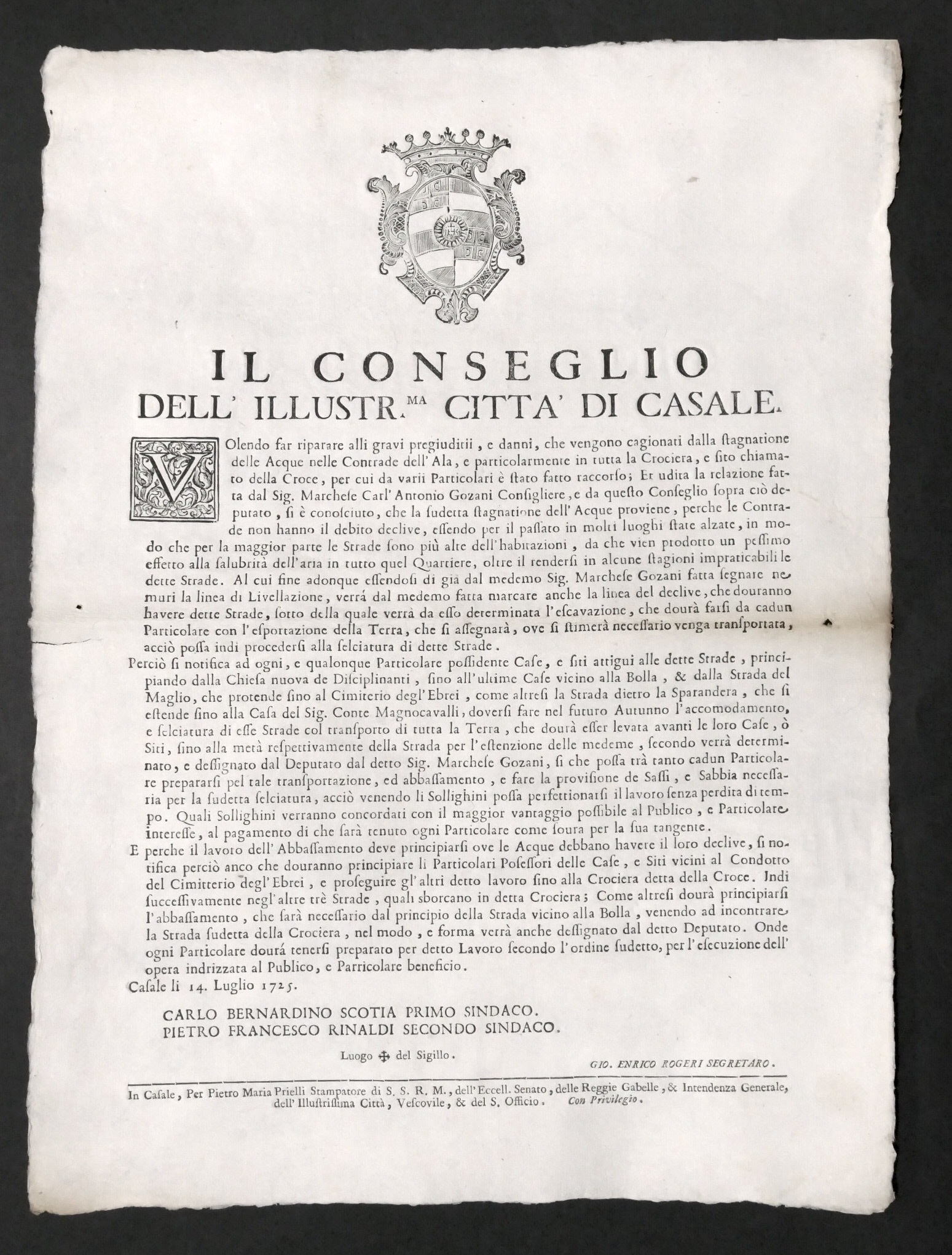 Manifesto Città di Casale - Lavori causa stagnazione acqua Contrade …