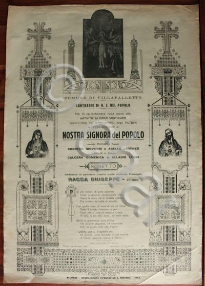 Manifesto devozionale - Nostra Signora del Popolo santuario Villafalletto 1943