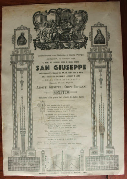 Manifesto devozionale Saluzzo - San Giuseppe - preghiera devoti 1944