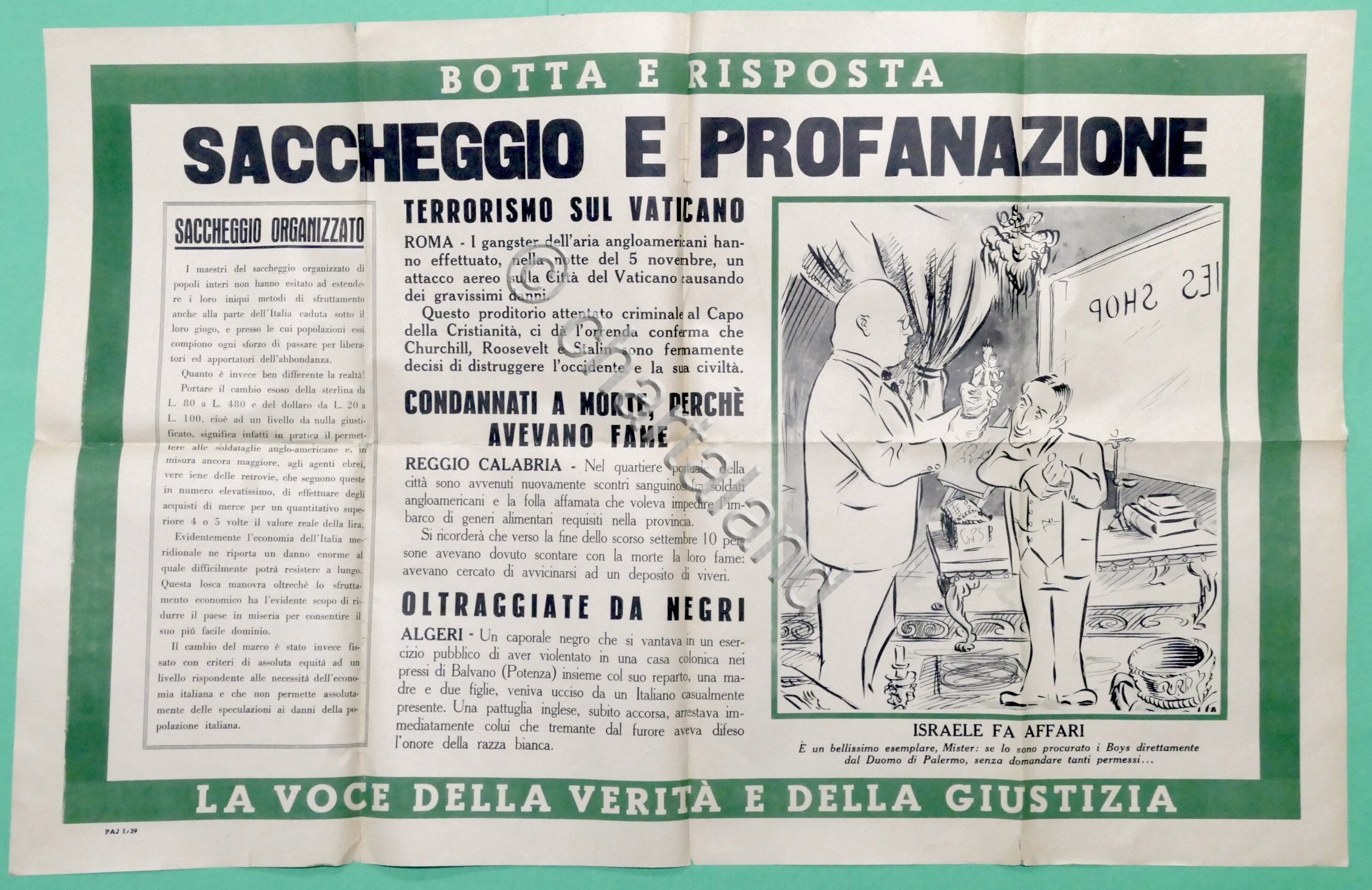 Manifesto Originale R.S.I. - Saccheggio e profanazione - Gennaio 1944 …