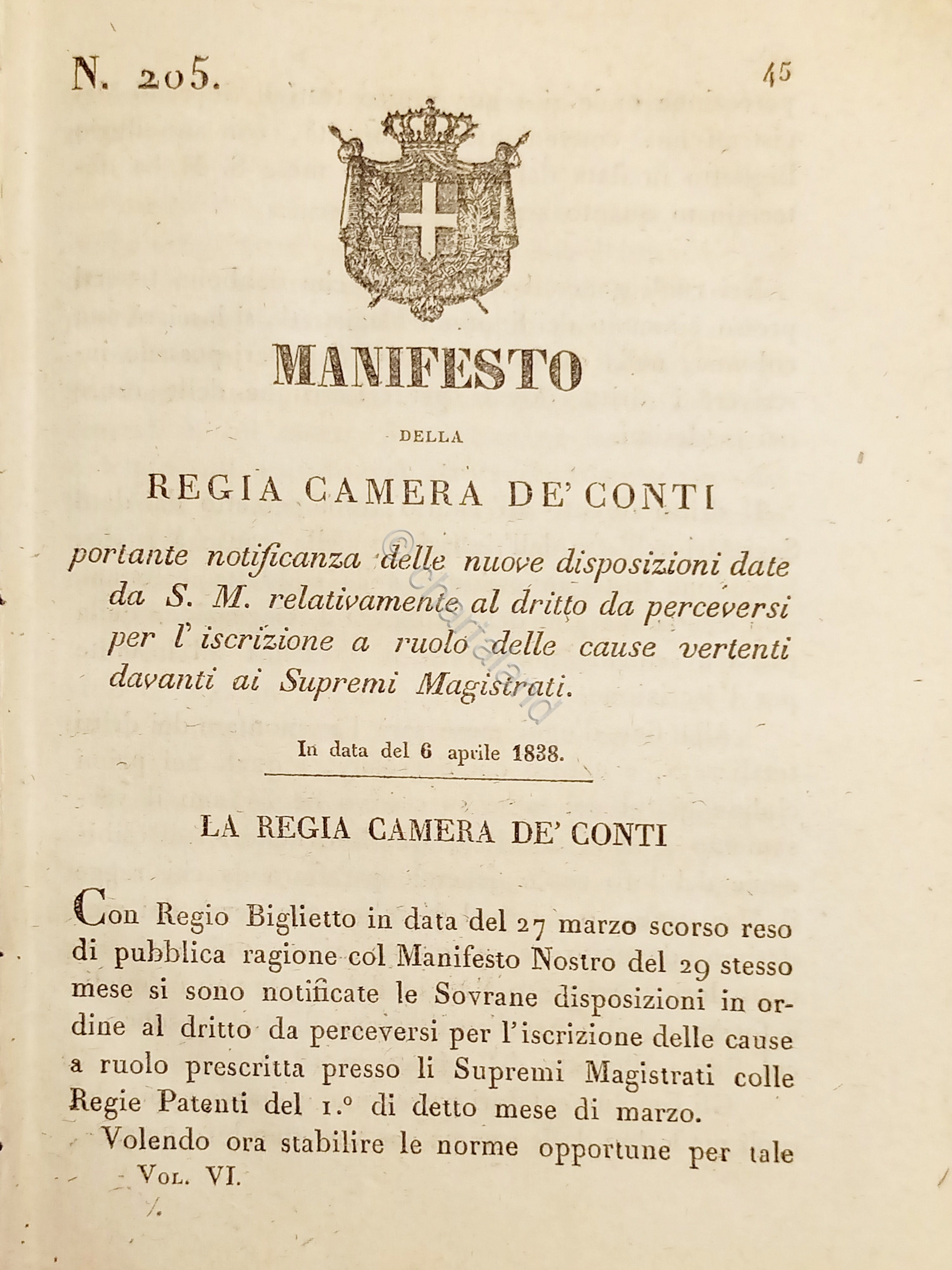 Manifesto Regia Camera De Conti - Ruolo delle cause vertenti …