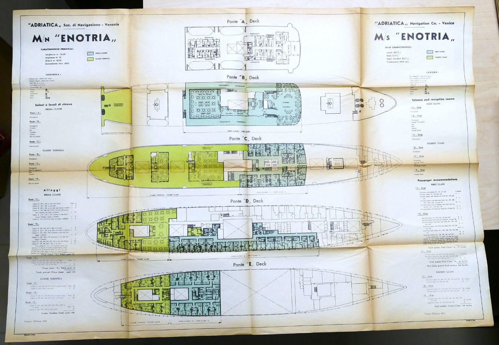 Marina - Piano alloggio passeggeri M/n Enotria - Società Adriatica …