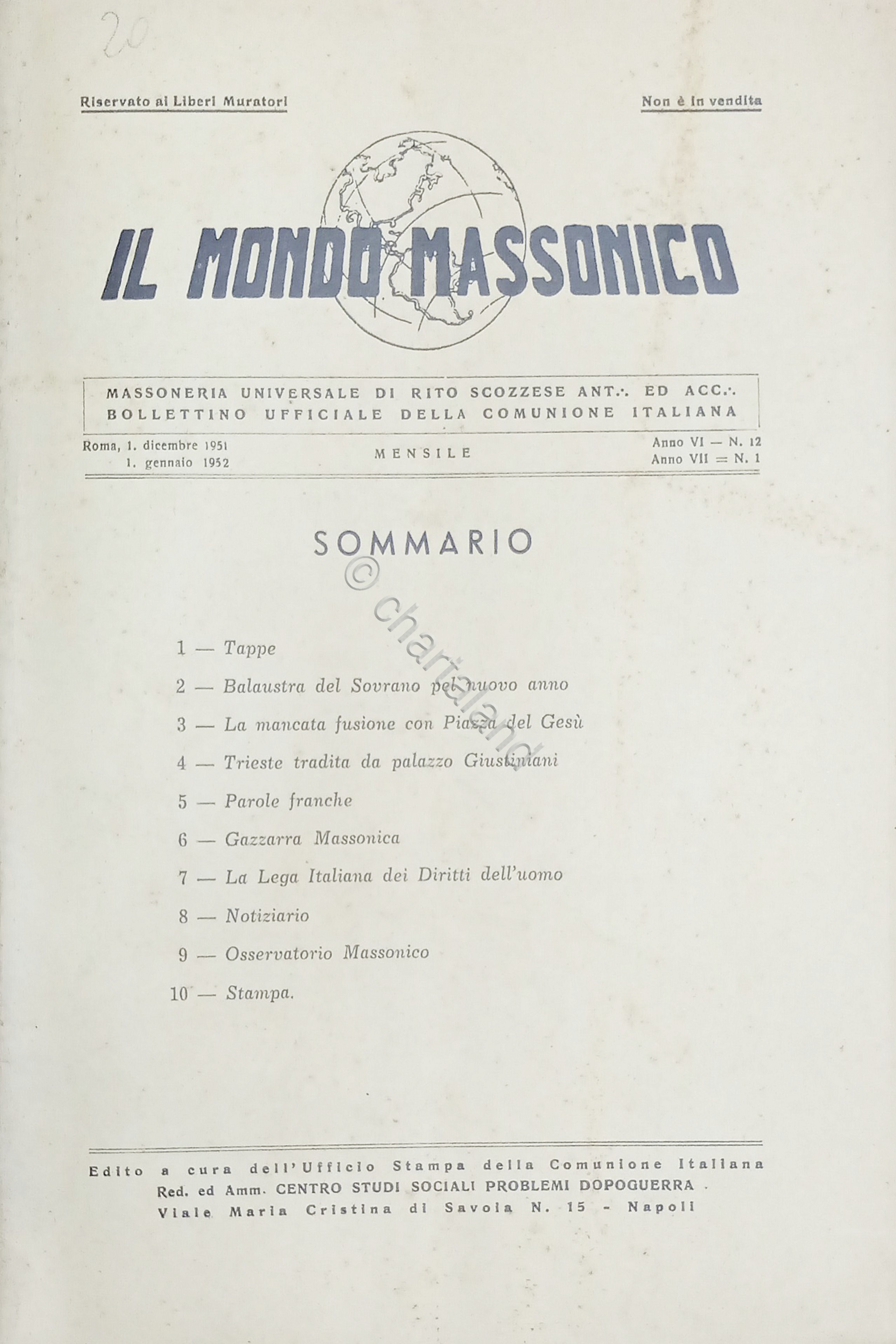 Massoneria Rivista - Il Mondo Massonico N. 12 Dicembre 1951 …