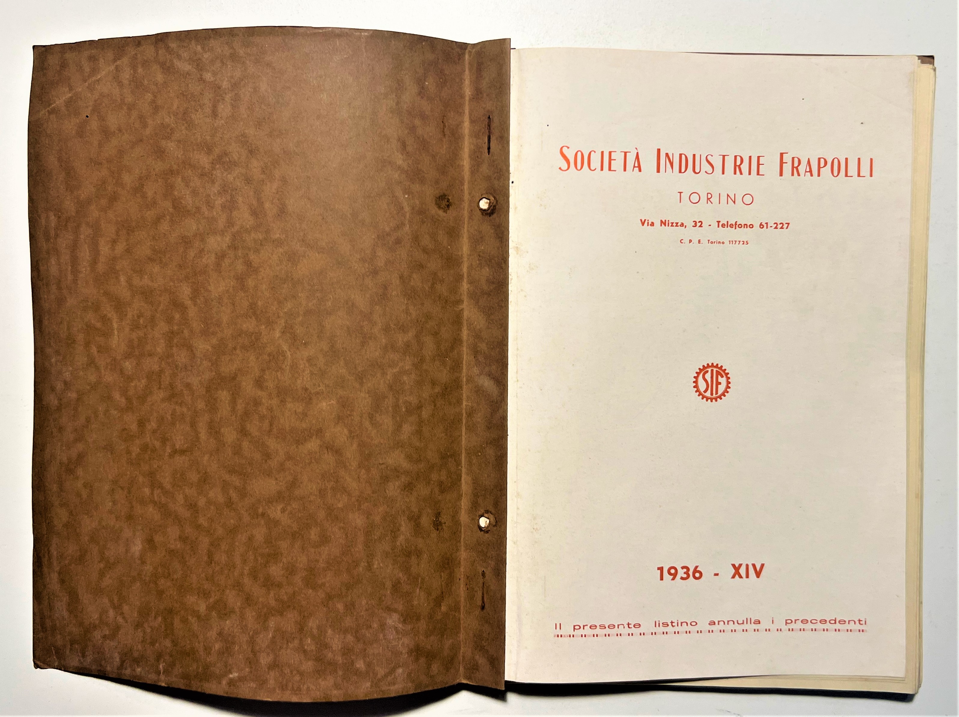 Meccanica Società Industrie Frapolli, Torino - Catalogo Listino Prezzi 1936