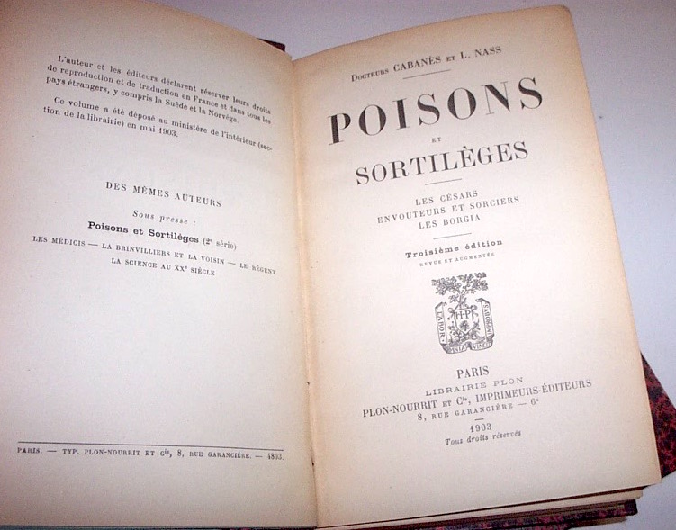 Medicina - Cabanes Nass - Poisons sortilèges - ed. 1903