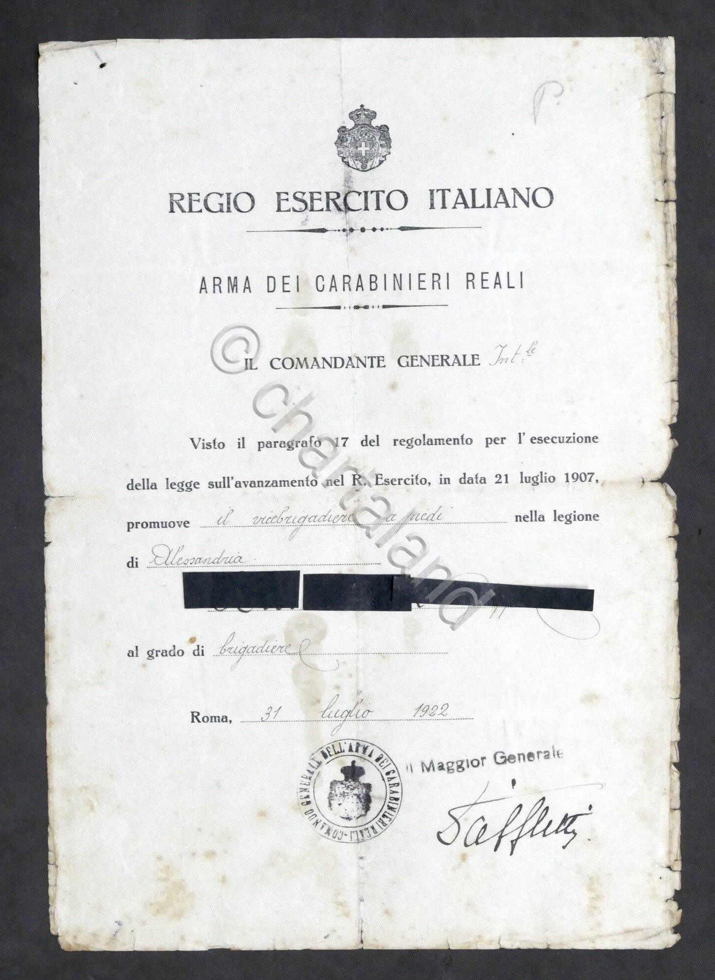 Militaria - Arma dei Carabinieri Reali - Promozione a Brigadiere …