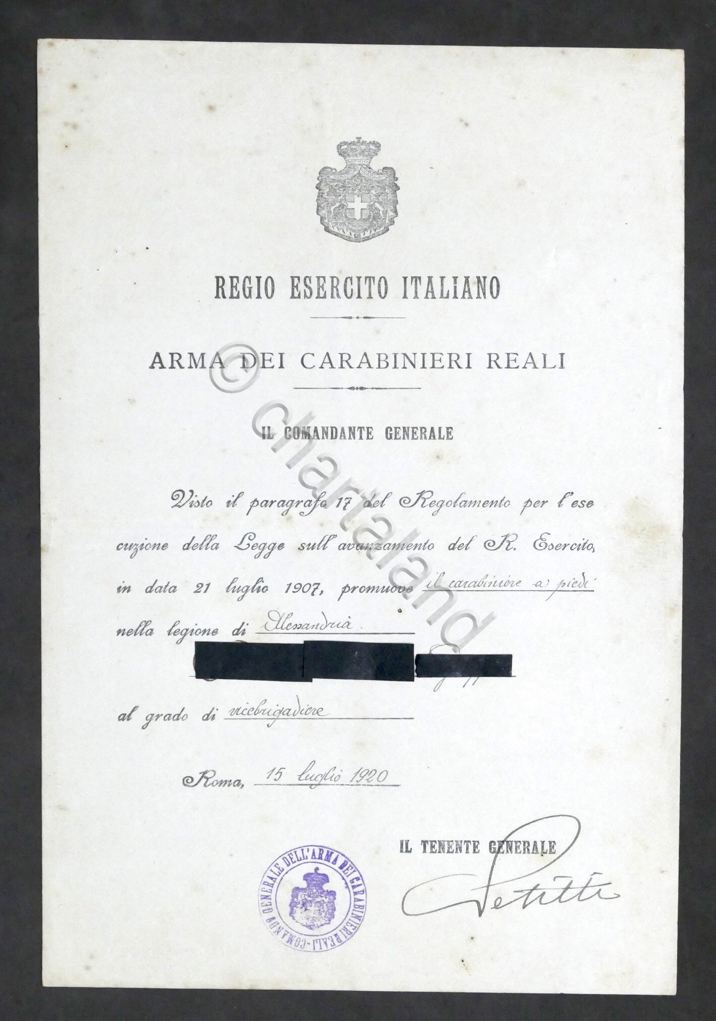 Militaria - Arma dei Carabinieri Reali - Promozione a Vicebrigadiere …