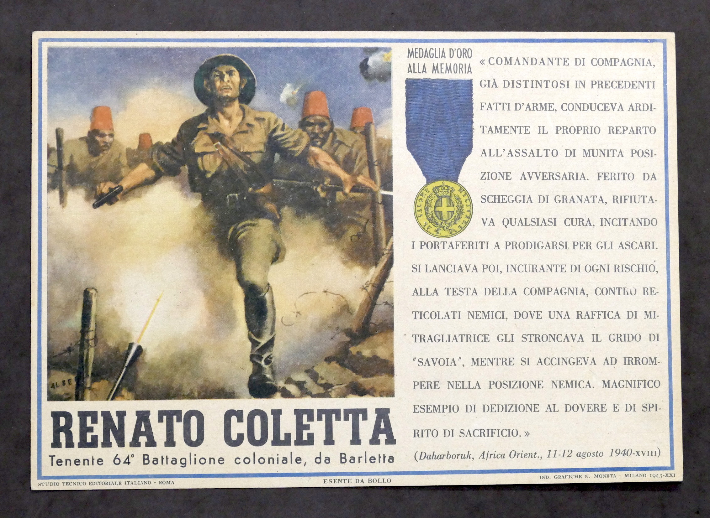 Militaria - Locandina propaganda RSI - Medaglia d'Oro Renato Coletta …