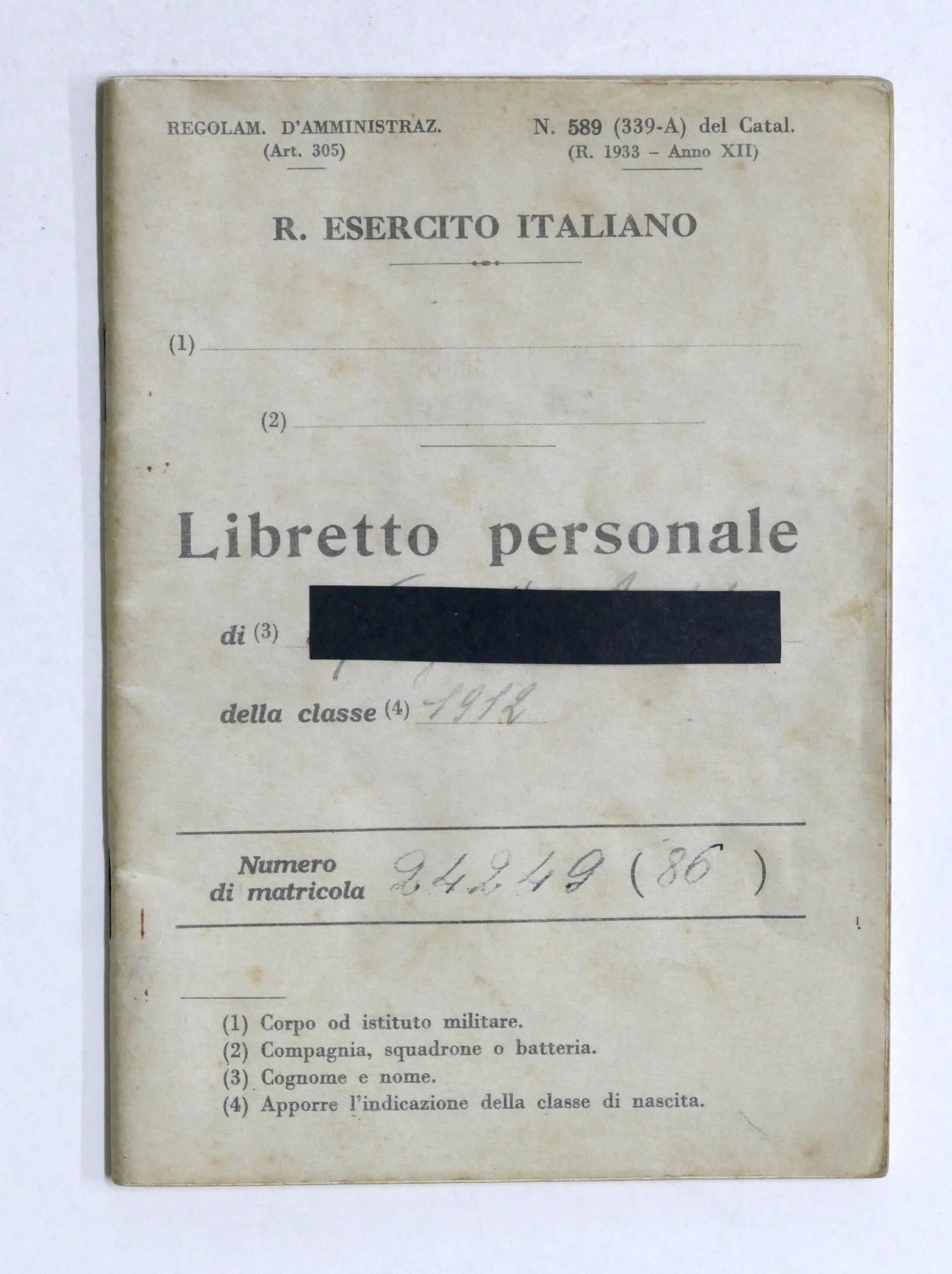 Militaria Esercito - Libretto Personale 2° Reg. Genio 1^ Comp. …