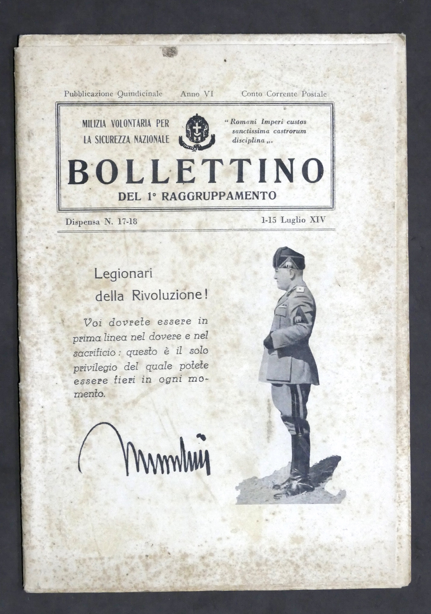 Milizia Volontaria Sicurezza Nazionale Bollettino 1° Raggruppamento N.17-18 1936