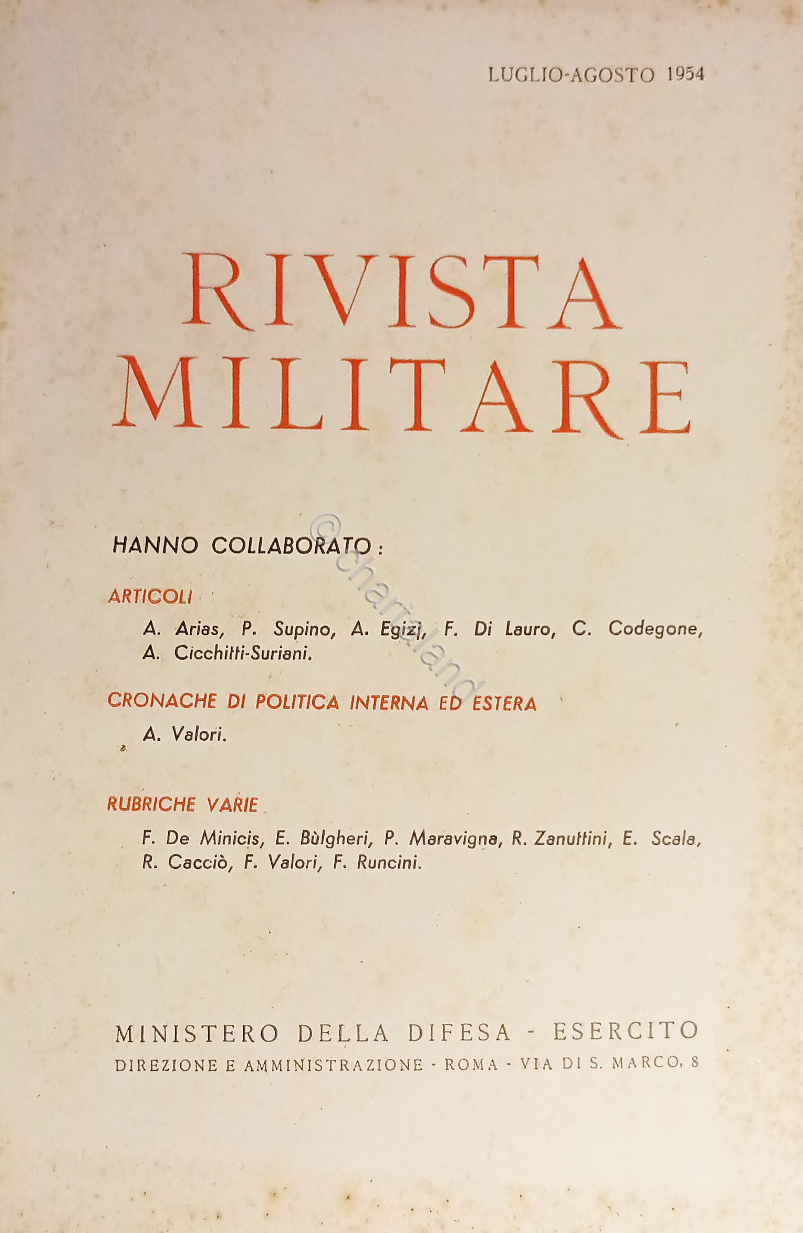 Ministero della Difesa - Esercito - Rivista Militare - Luglio-Agosto …