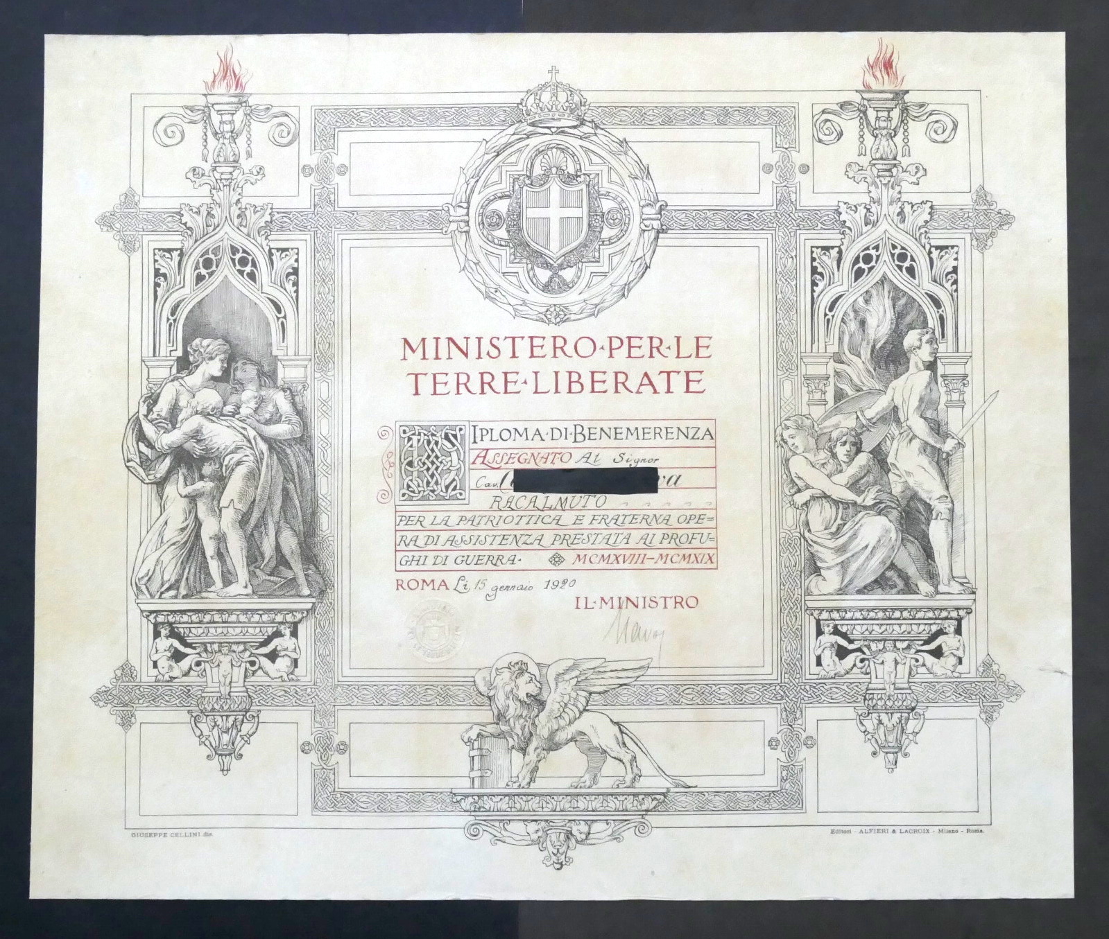 Ministero per le Terre Liberate - Diploma di Benemerenza - …