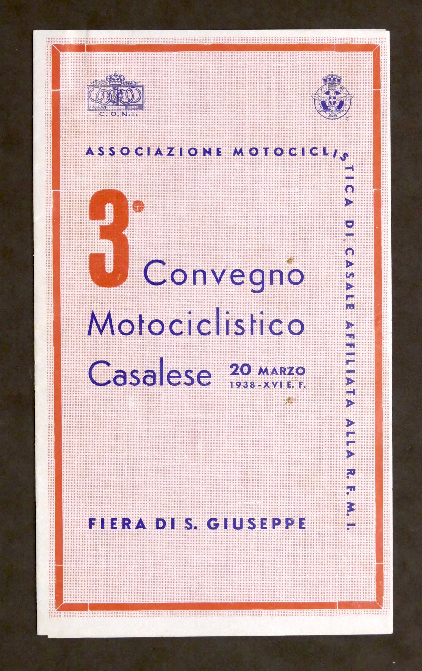 Motociclismo - Brochure 3° Convegno Motociclistico Casalese - marzo 1938 …