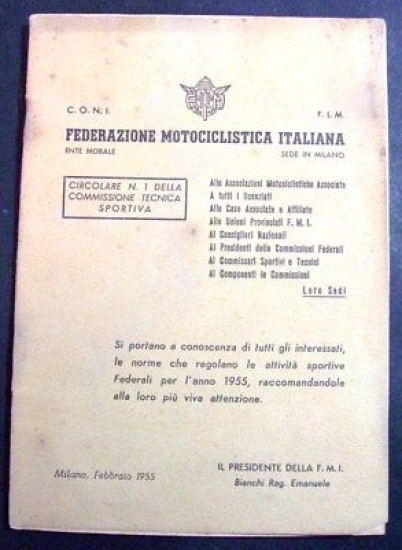 Motociclismo - FIM - Circolare N. 1 Commissione Tecnica Sportiva …