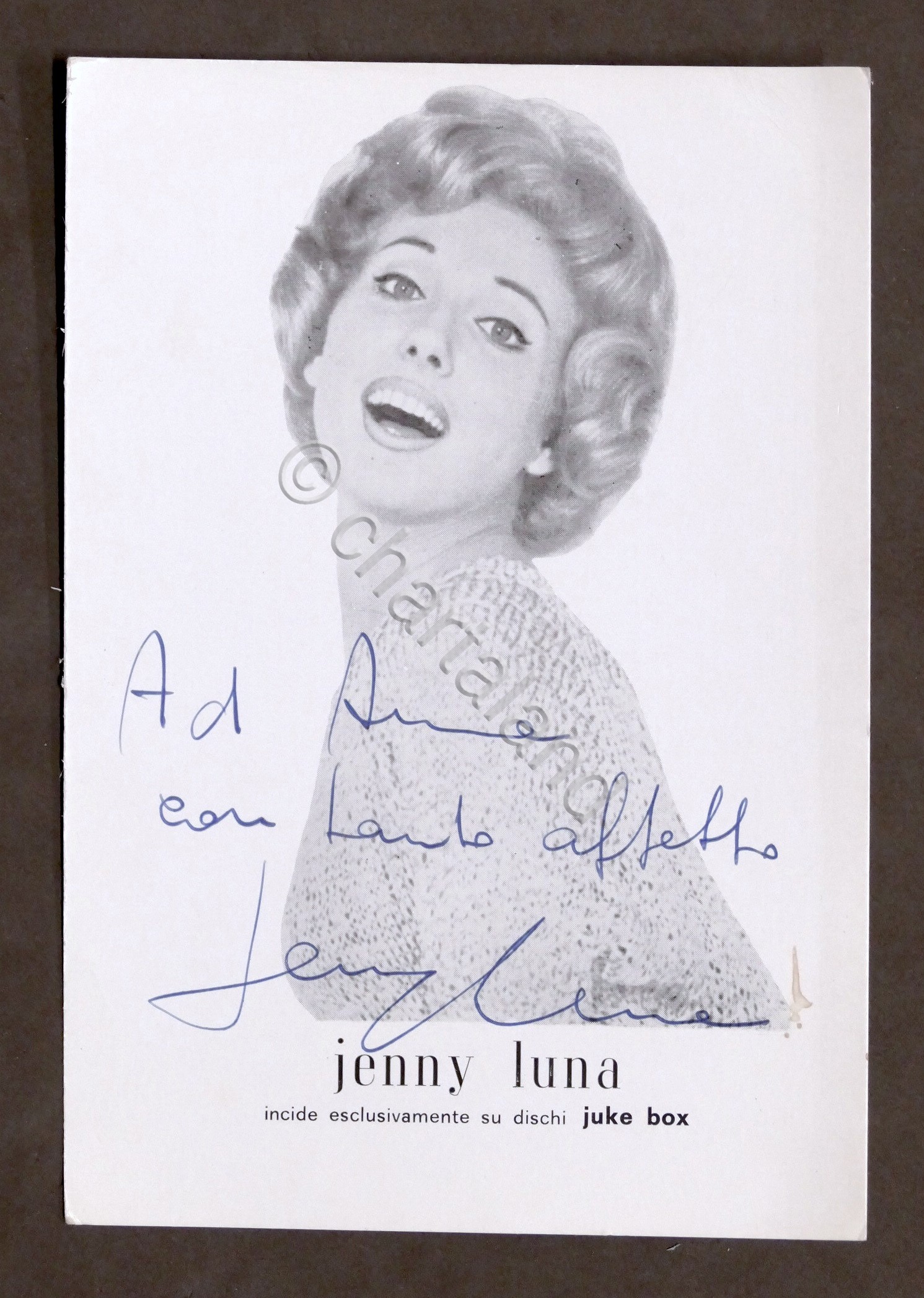 Musica - Autografo della cantante Jenny Luna - anni '60
