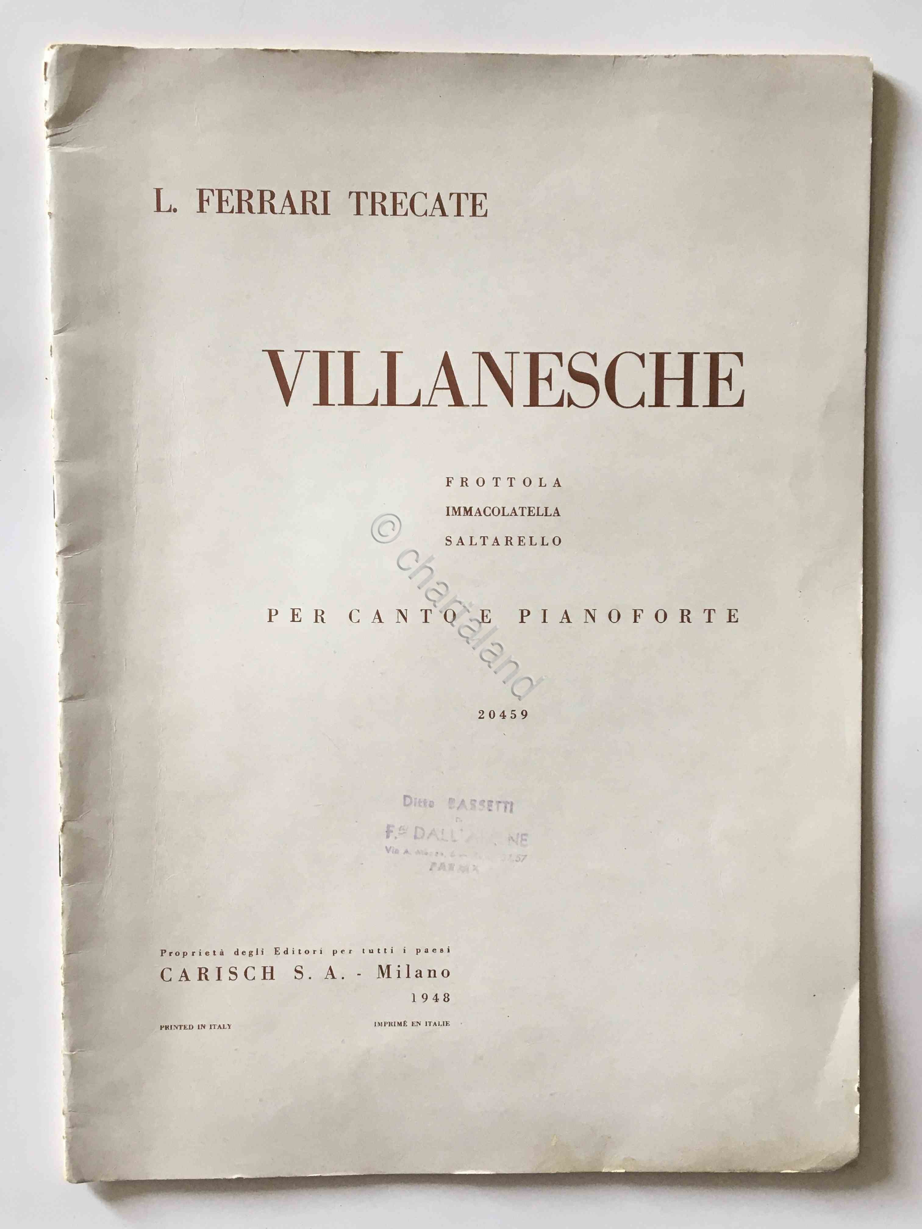 Musica - L. Ferrari Trecate - Villanesche - Spartito - …