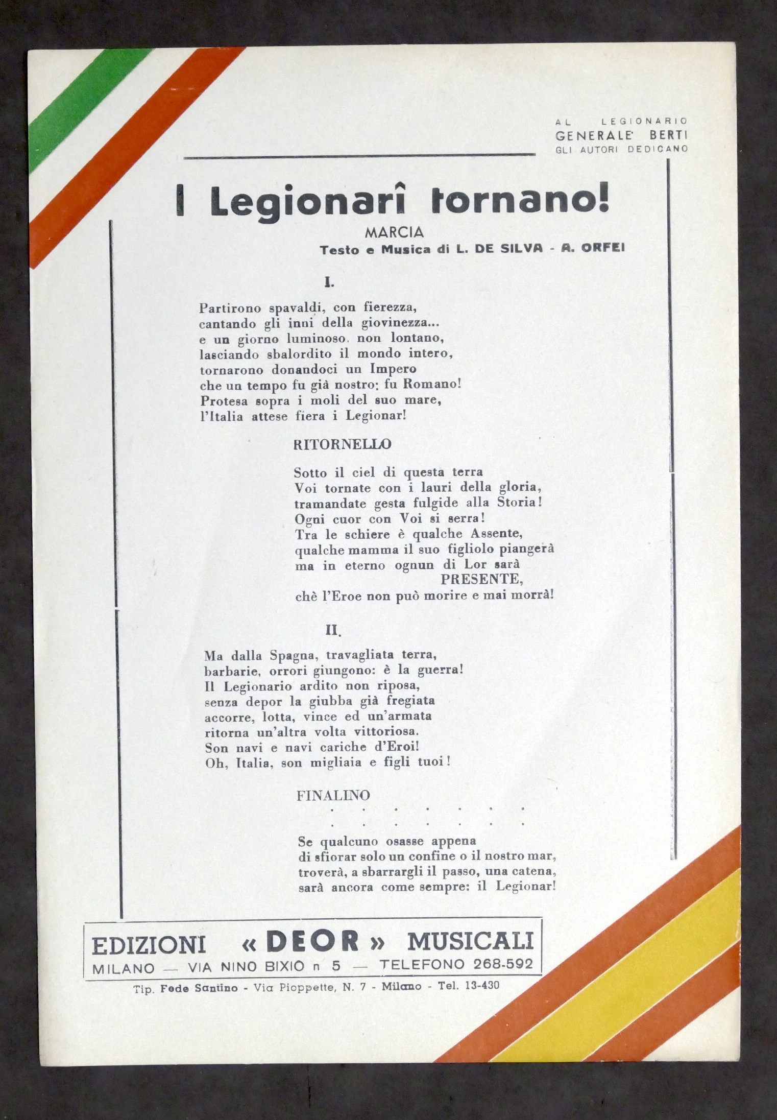 Musica - Testo marcia - I Legionari tornano - Guerra …