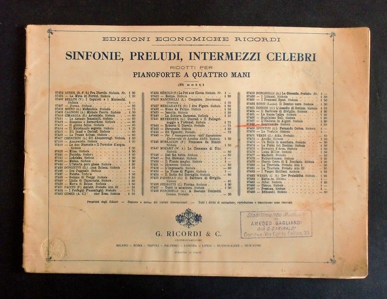 Musica Spartiti - Sinfonie, preludi, intermezzi celebri - Pianoforte a …
