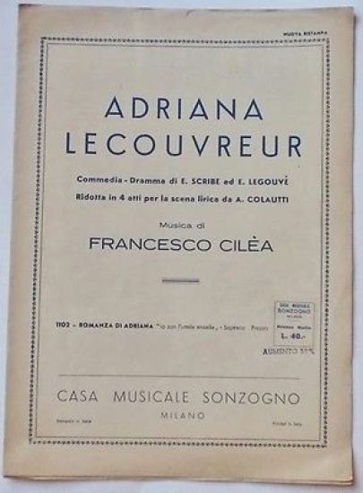 Musica Spartito - Adriana Le Couvreur - Commedia-Dramma - 1944