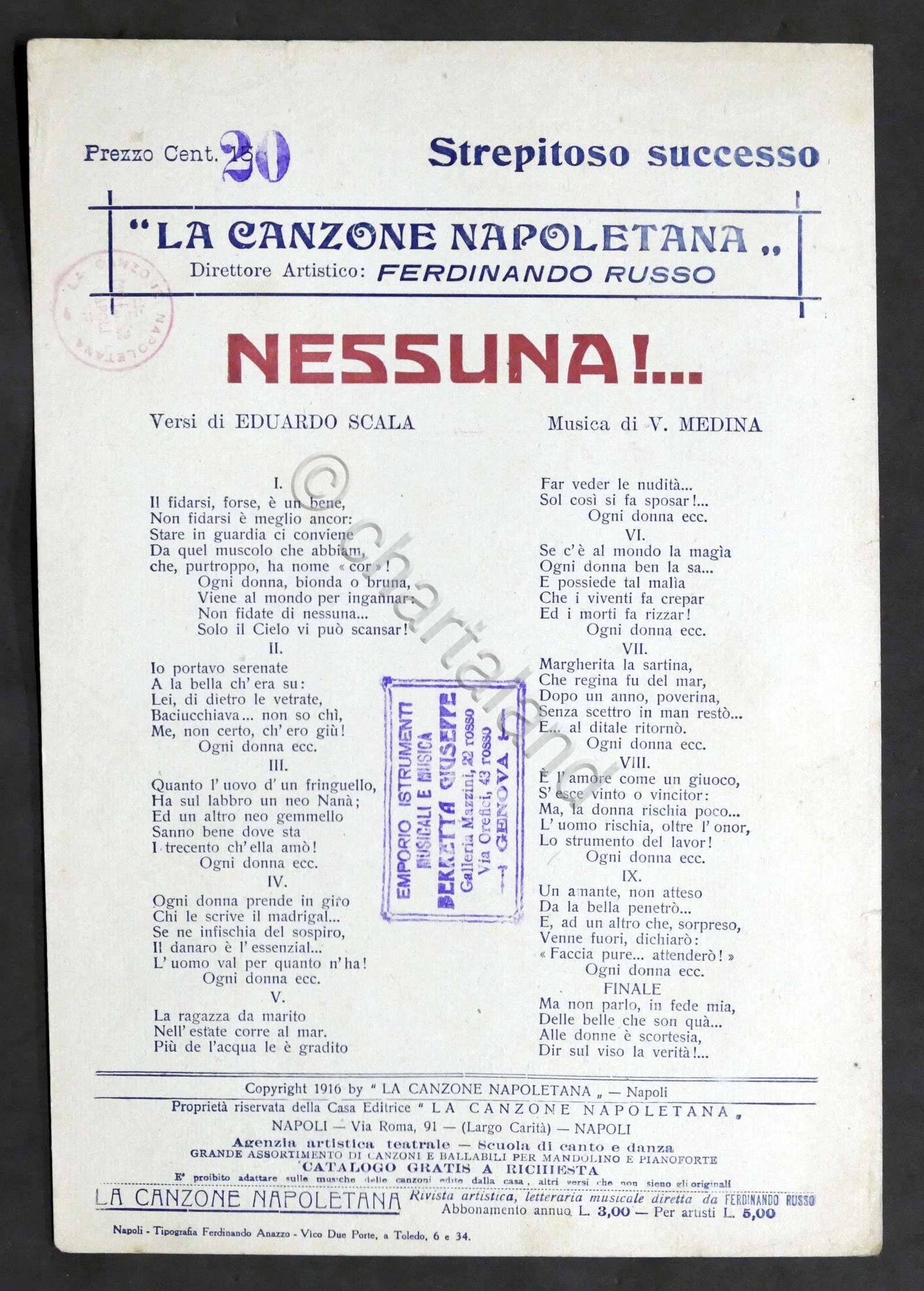 Musica Spartito - E. Scala - V. Medina - Nessuna!... …