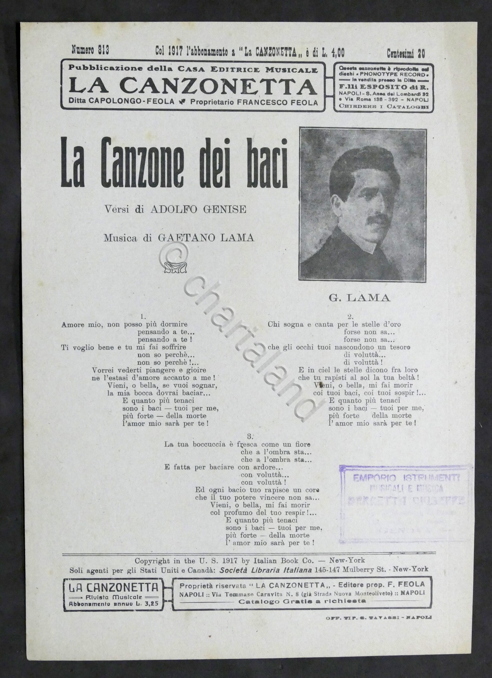 Musica Spartito - G. Lama - La canzone dei baci …