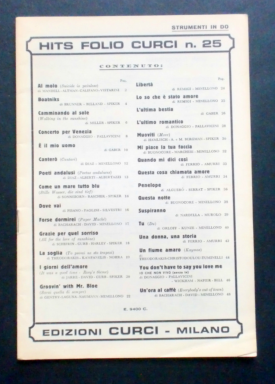 Musica Spartito - Hits Folio Curci n° 25 - Strumenti …