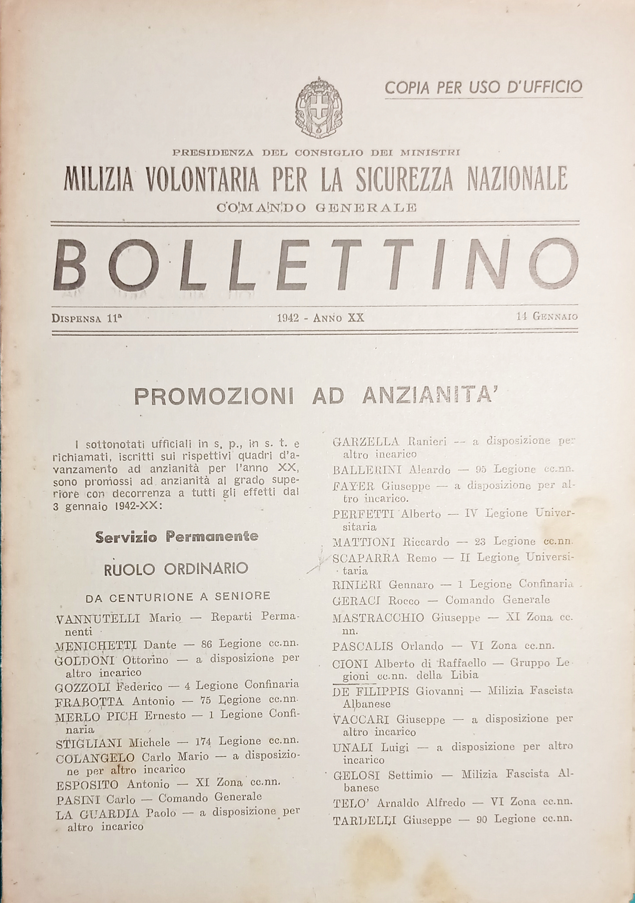 MVSN Comando Generale - Bollettino - Dispensa 11^ Promozioni ad …