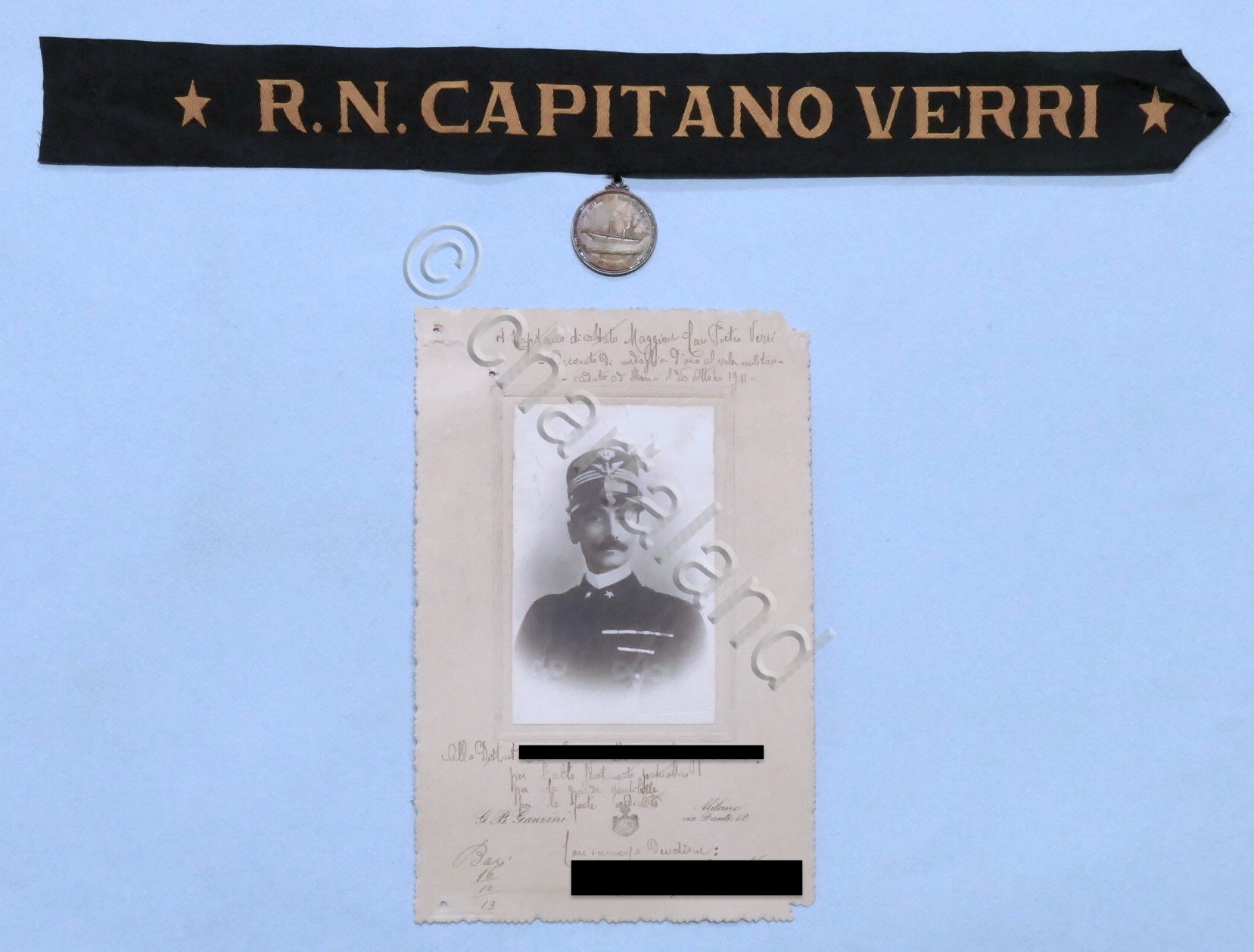 Nastro Regia Nave Capitano Verri + medaglia + Fotografia Pietro …