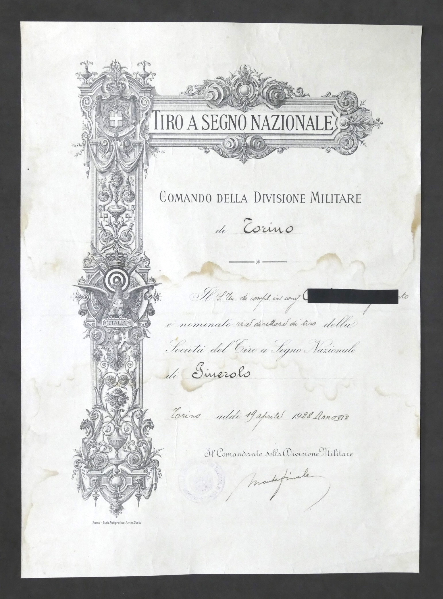 Nomina vice direttore Soc. Tiro a Segno Nazionale di Pinerolo …