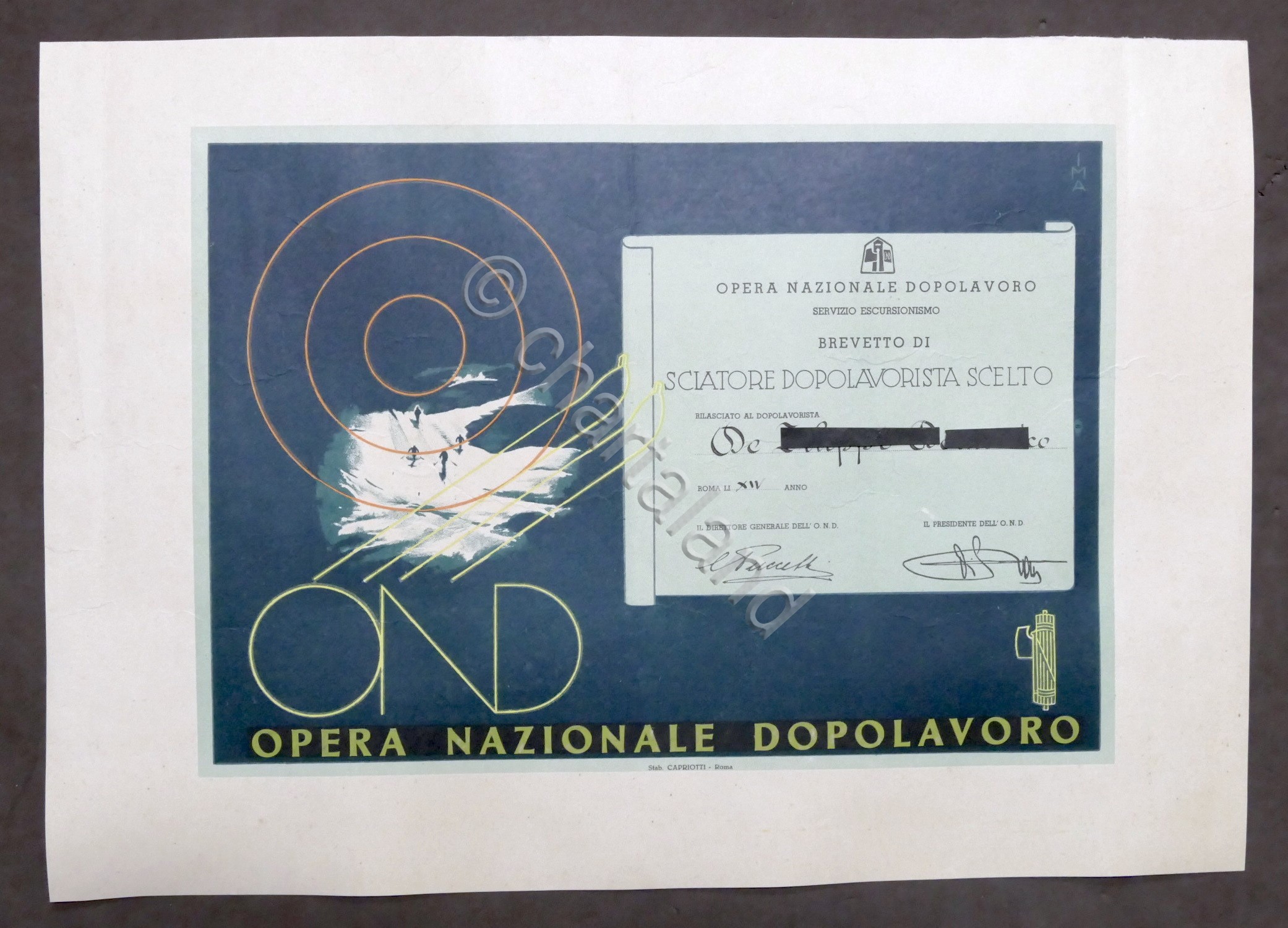 Opera Nazionale Dopolavoro - Brevetto Sciatore Dopolavorista Scelto - 1936