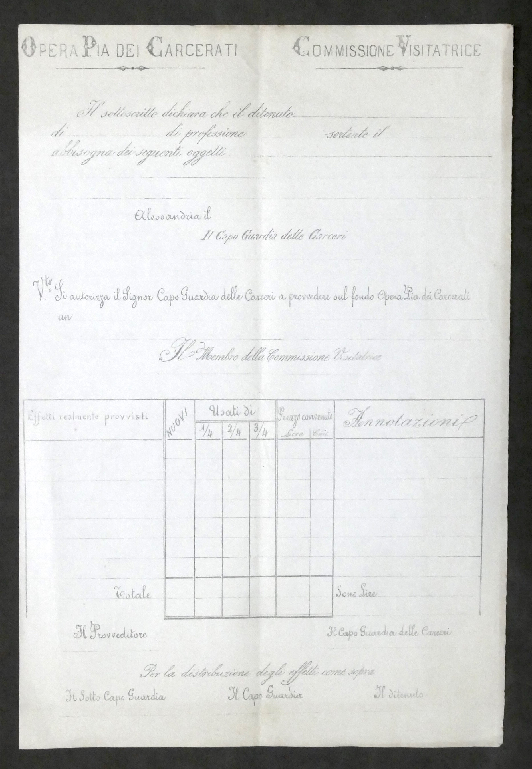 Opera Pia dei Carcerati - Alessandria - Modulo distribuzione oggetti …